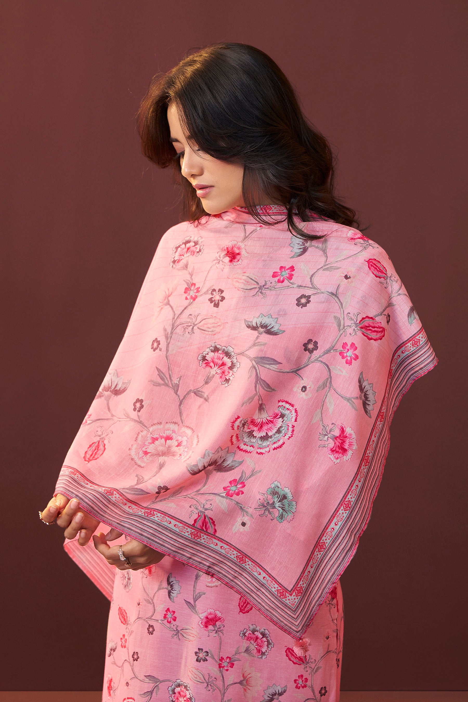 Florayne Pink Linen Embroidered Kurta Set