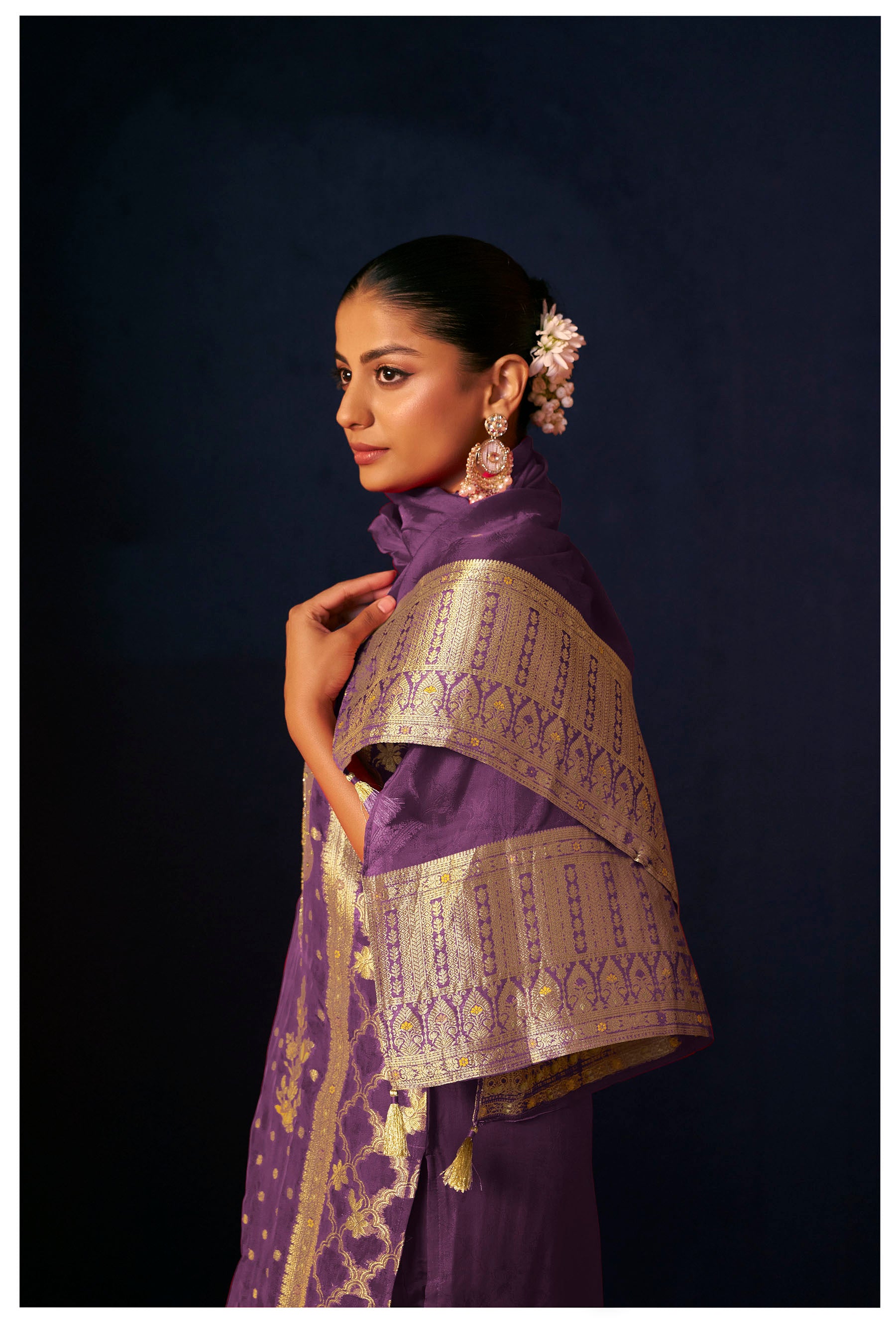 Aurevya Purple Organza Jacquard Kurta Set