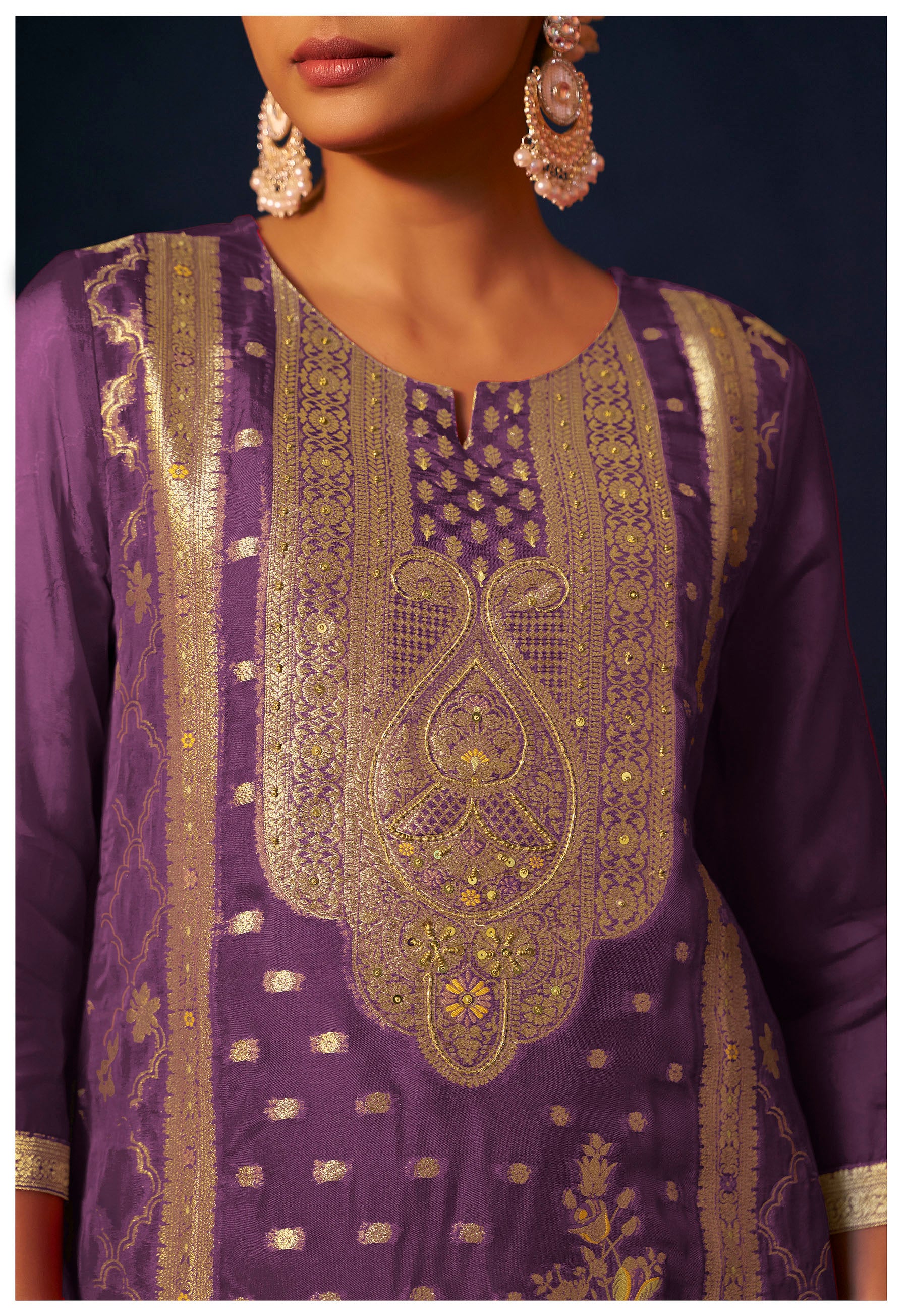 Aurevya Purple Organza Jacquard Kurta Set