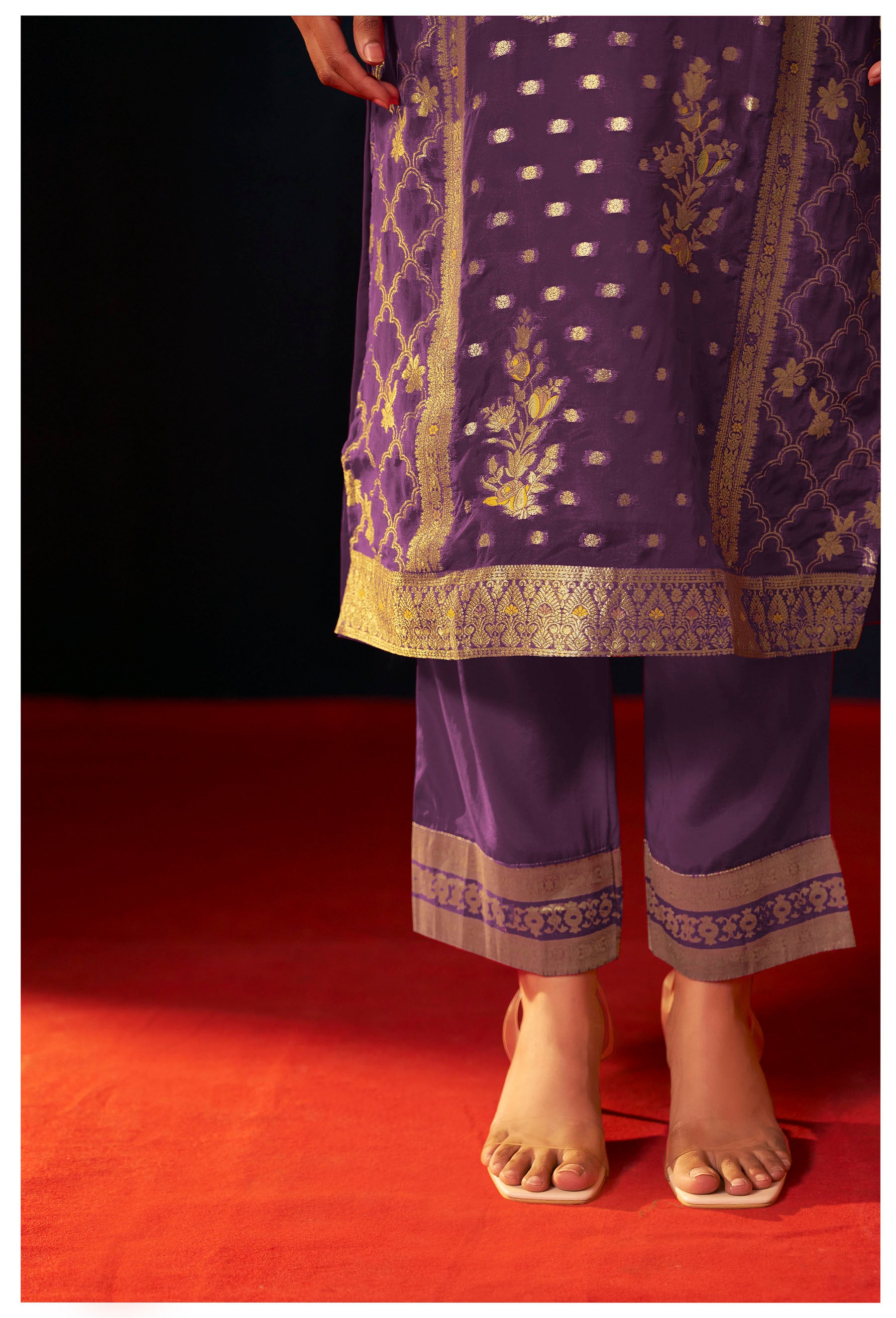 Aurevya Purple Organza Jacquard Kurta Set