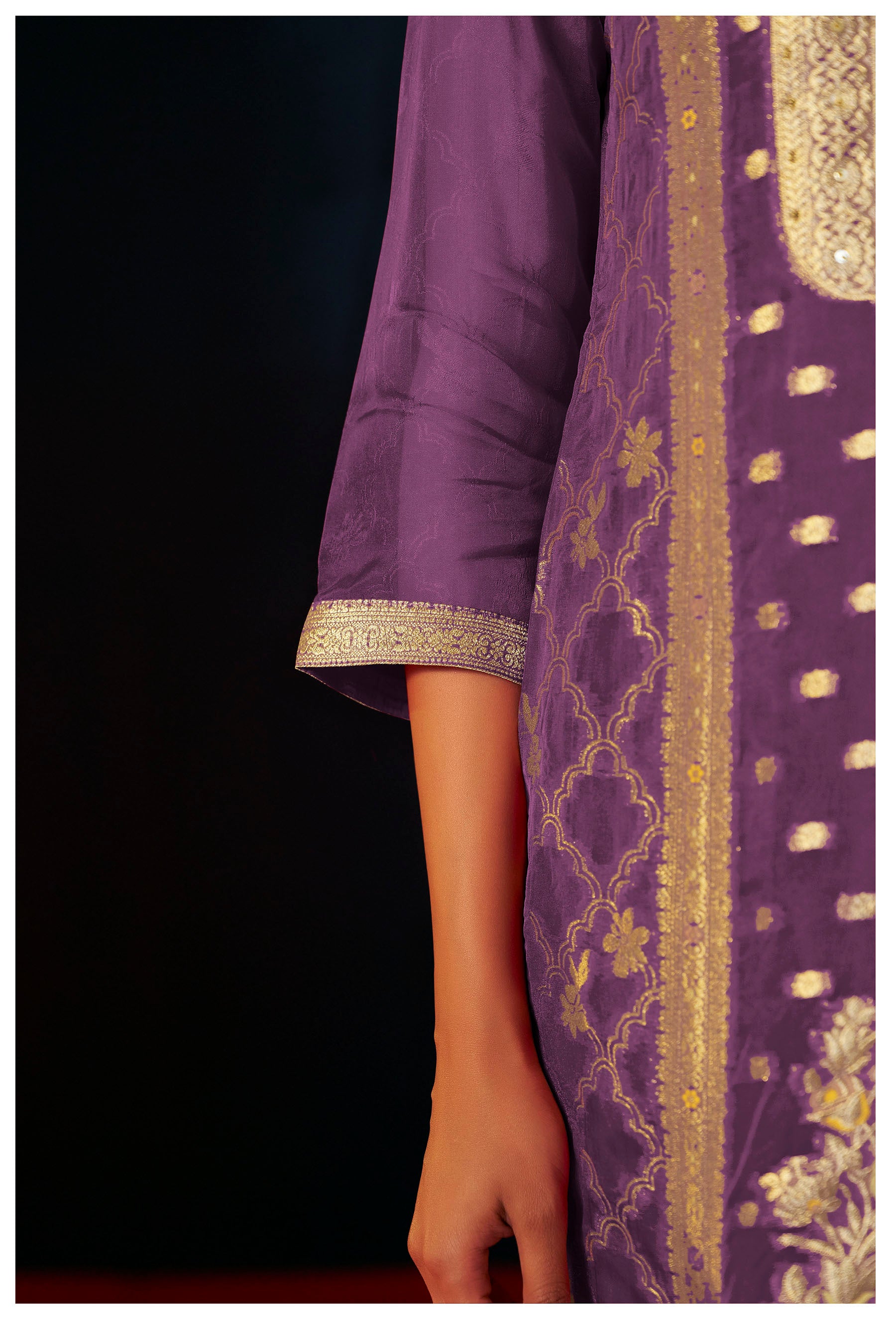 Aurevya Purple Organza Jacquard Kurta Set