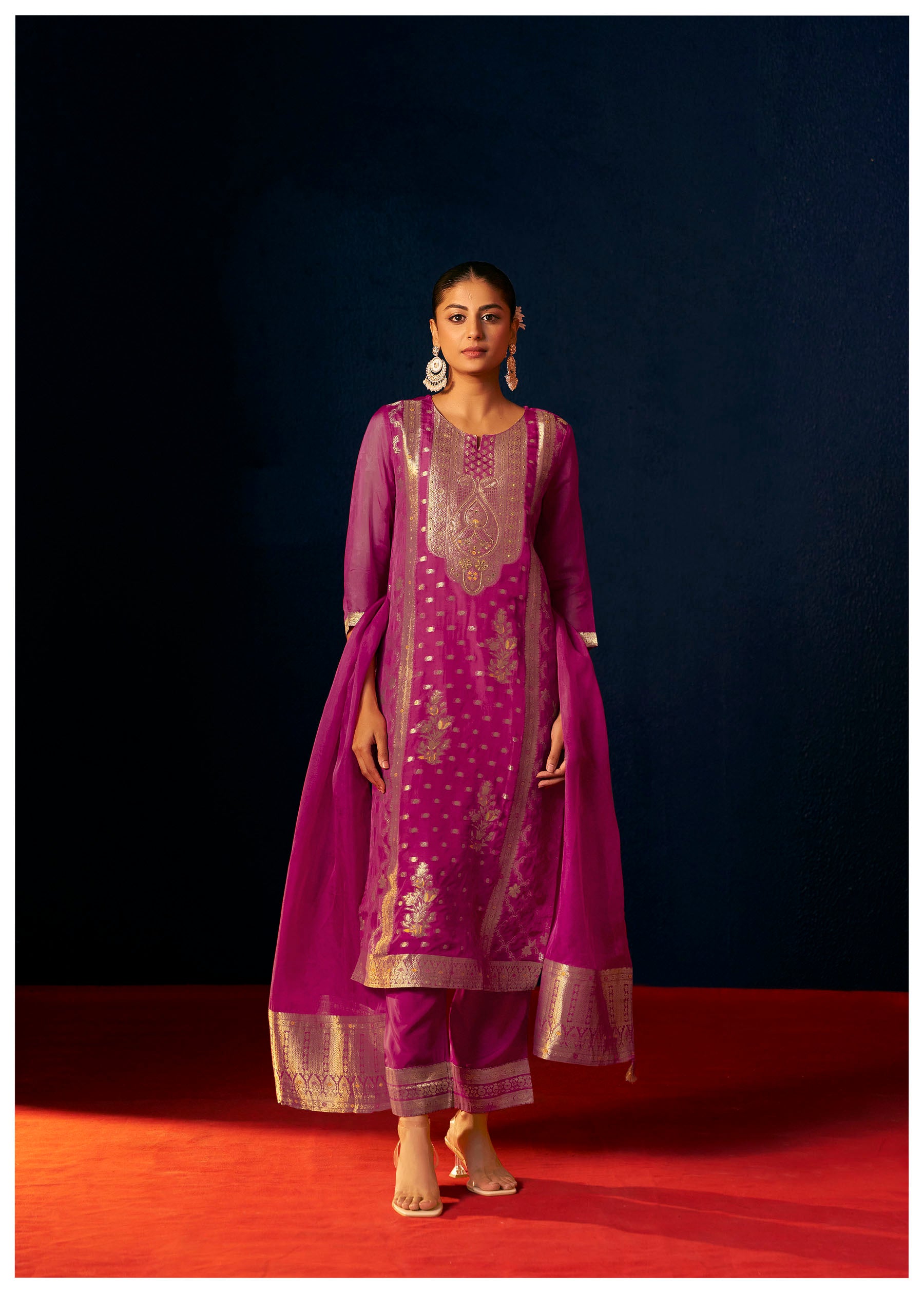 Meliora Pink Organza Jacquard Kurta Set