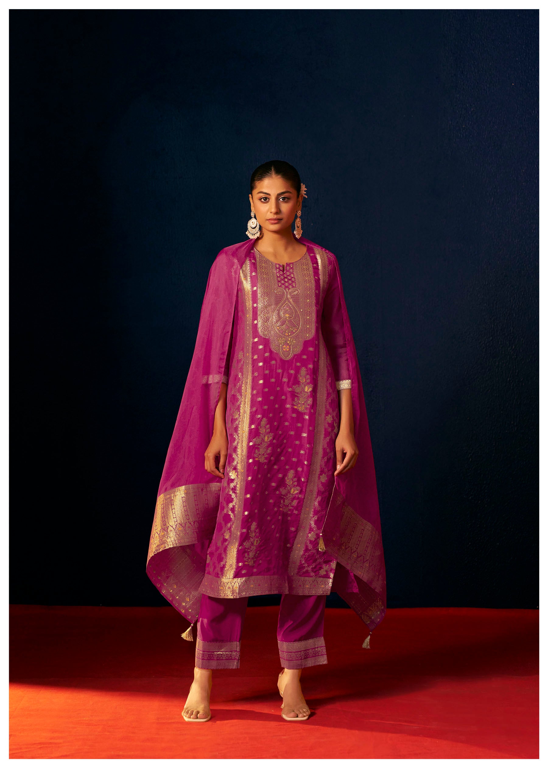 Meliora Pink Organza Jacquard Kurta Set