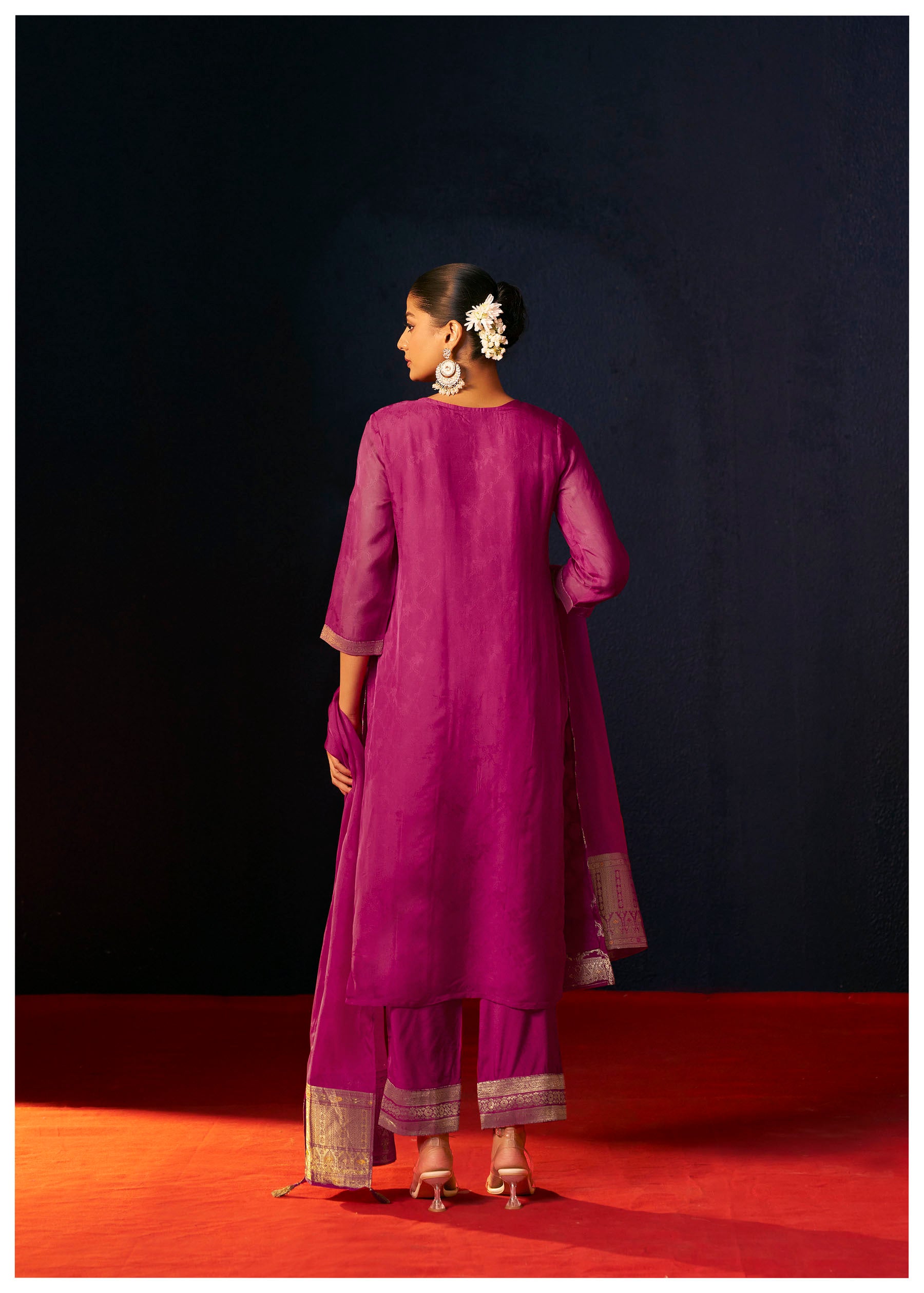 Meliora Pink Organza Jacquard Kurta Set