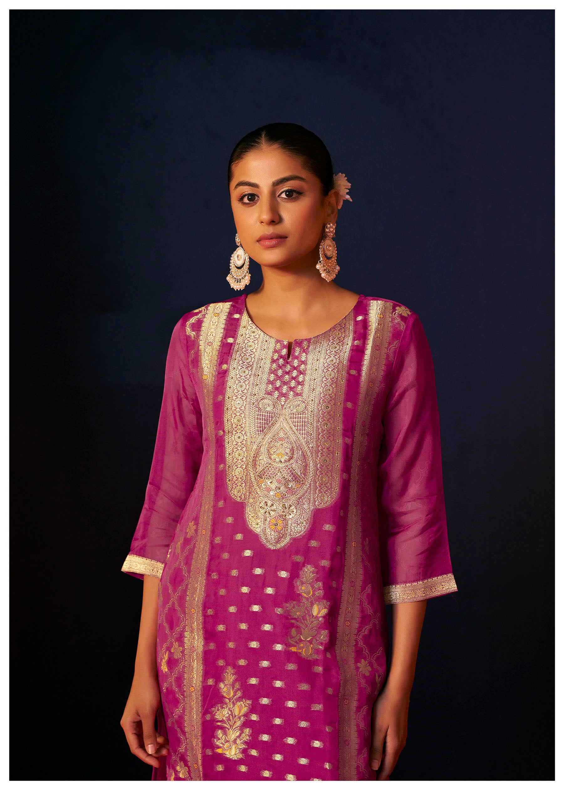 Meliora Pink Organza Jacquard Kurta Set