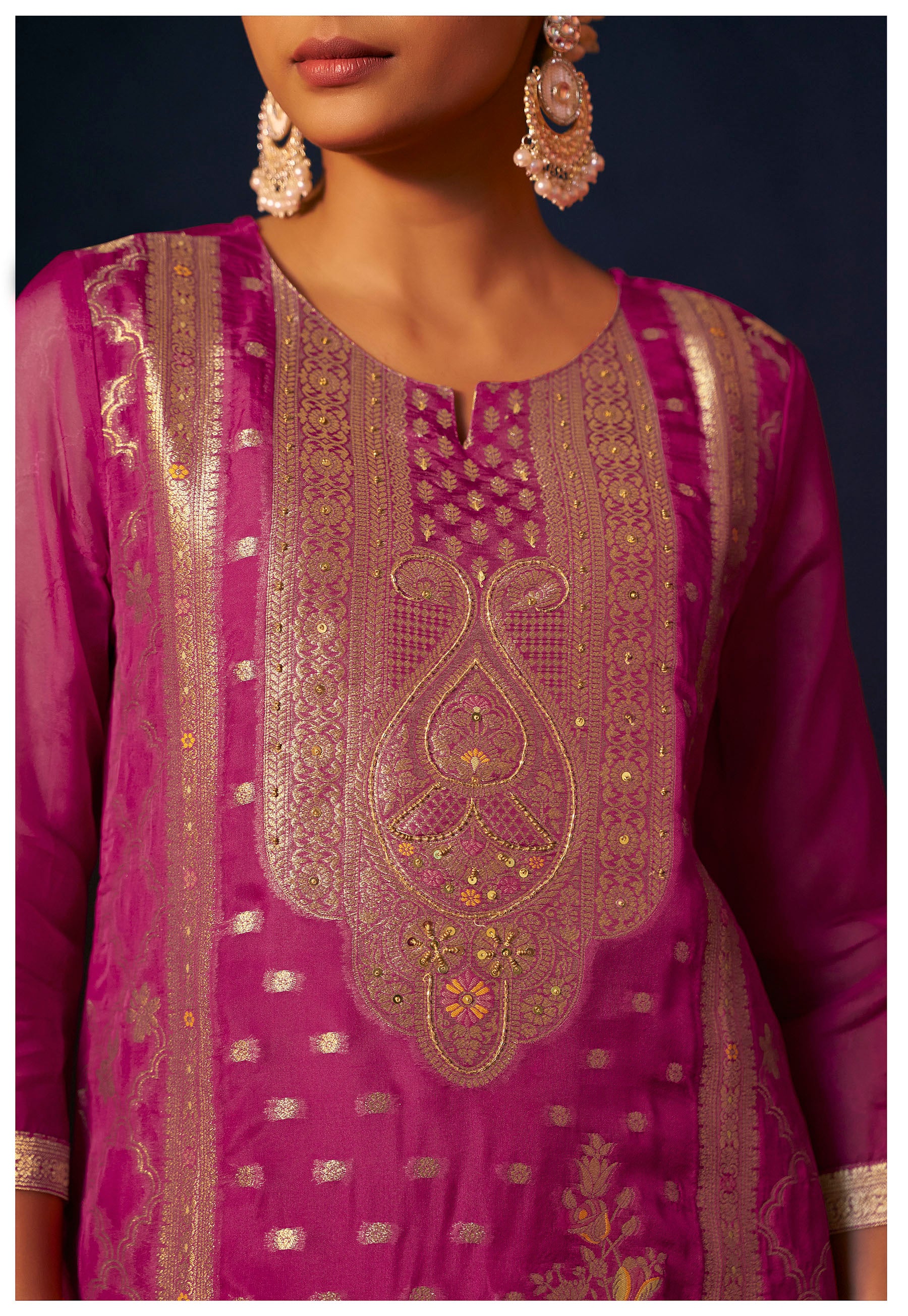 Meliora Pink Organza Jacquard Kurta Set