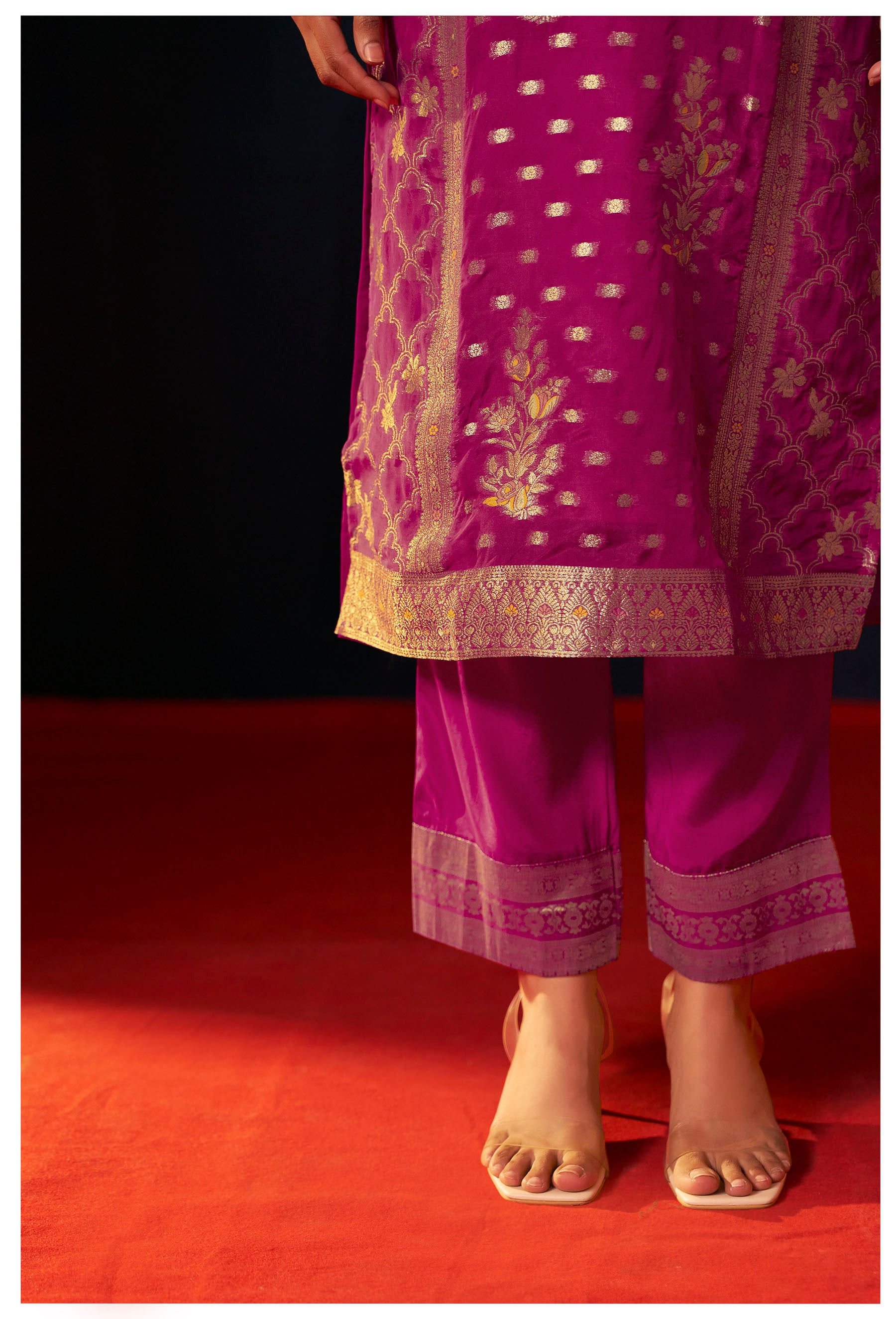 Meliora Pink Organza Jacquard Kurta Set