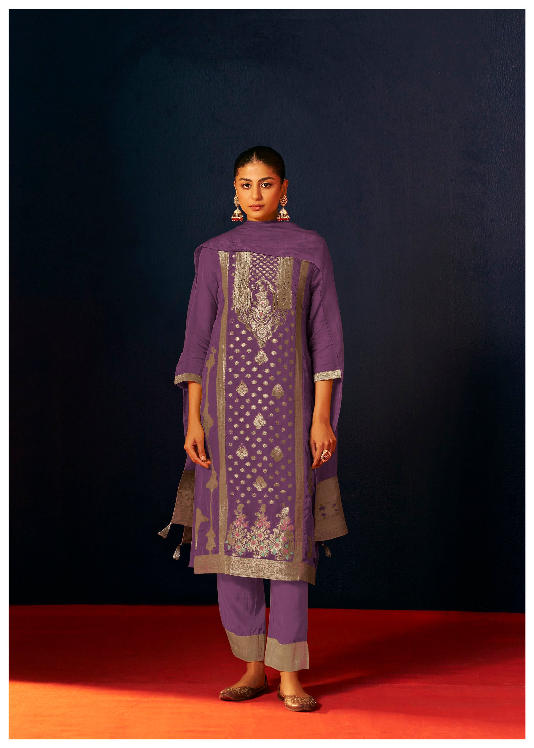 Myrren Purple Jacquard Organza Kurta Set