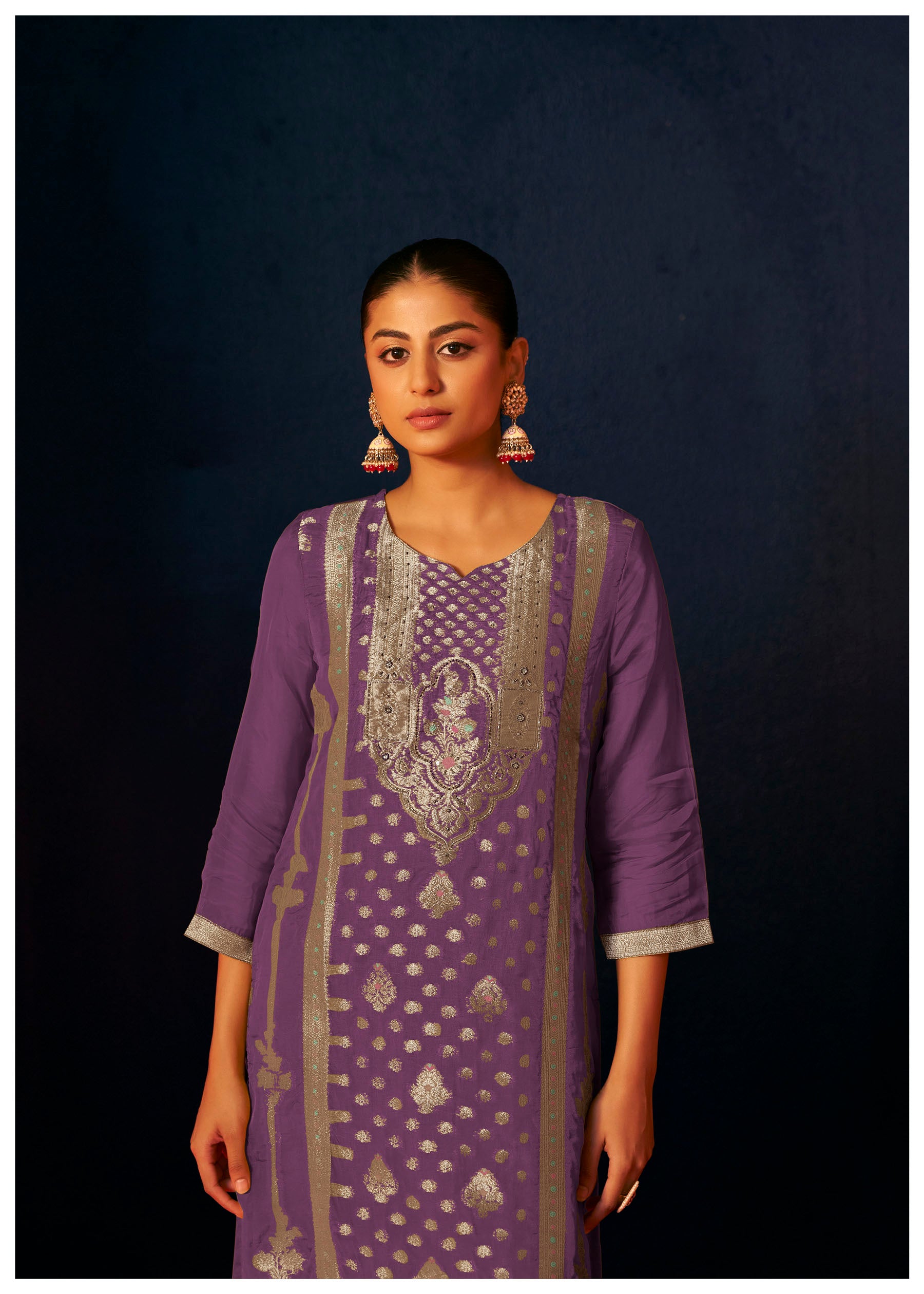 Myrren Purple Jacquard Organza Kurta Set