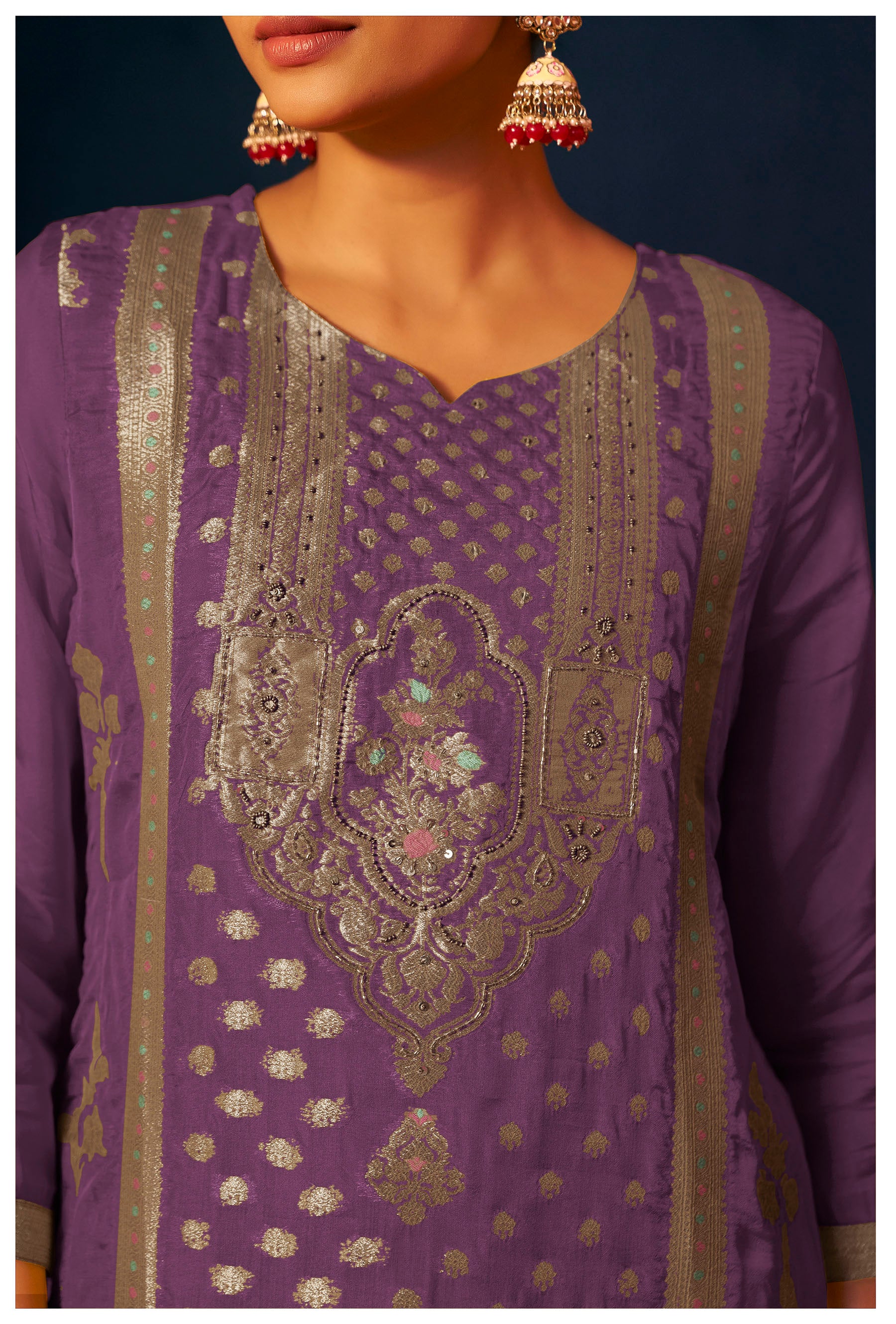 Myrren Purple Jacquard Organza Kurta Set