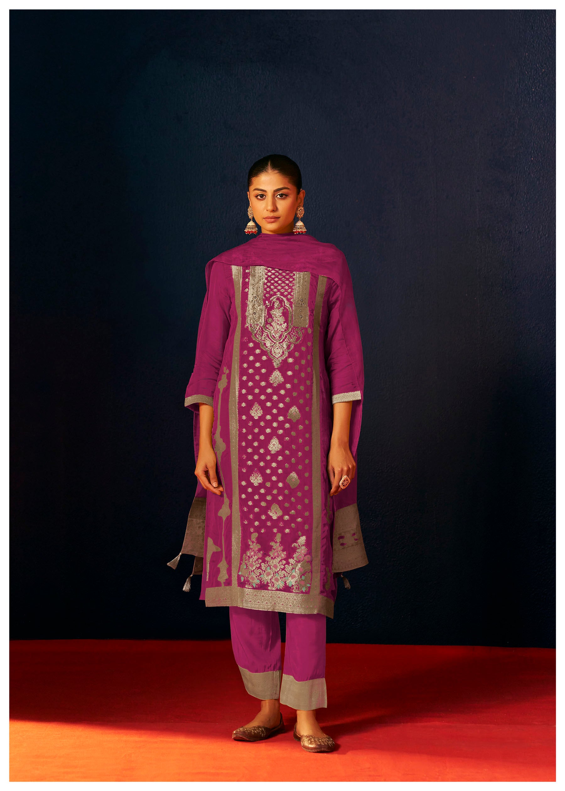 Rosmira Pink Jacquard Organza Kurta Set