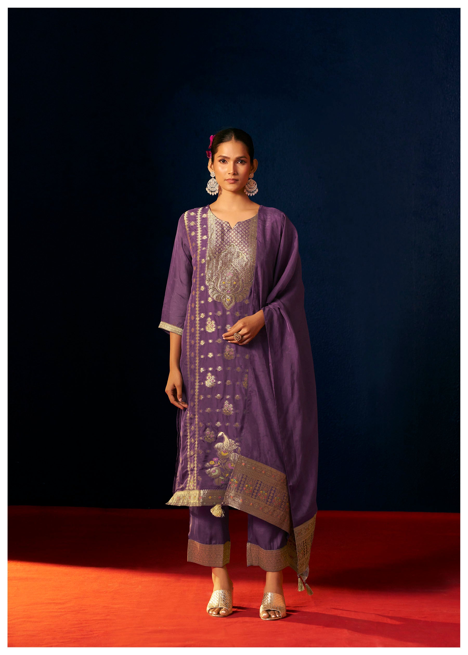 Velmira Purple Jacquard Organza Kurta Set