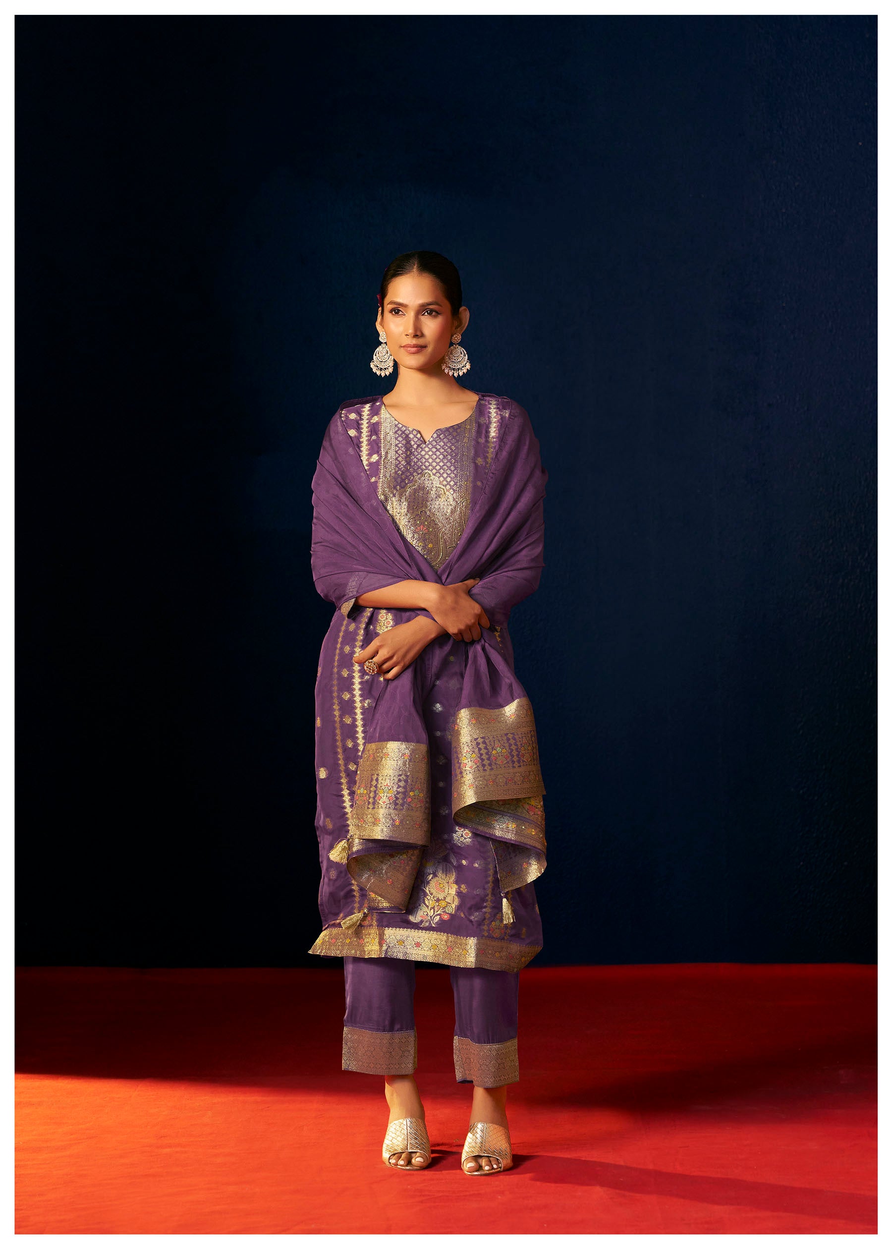 Velmira Purple Jacquard Organza Kurta Set