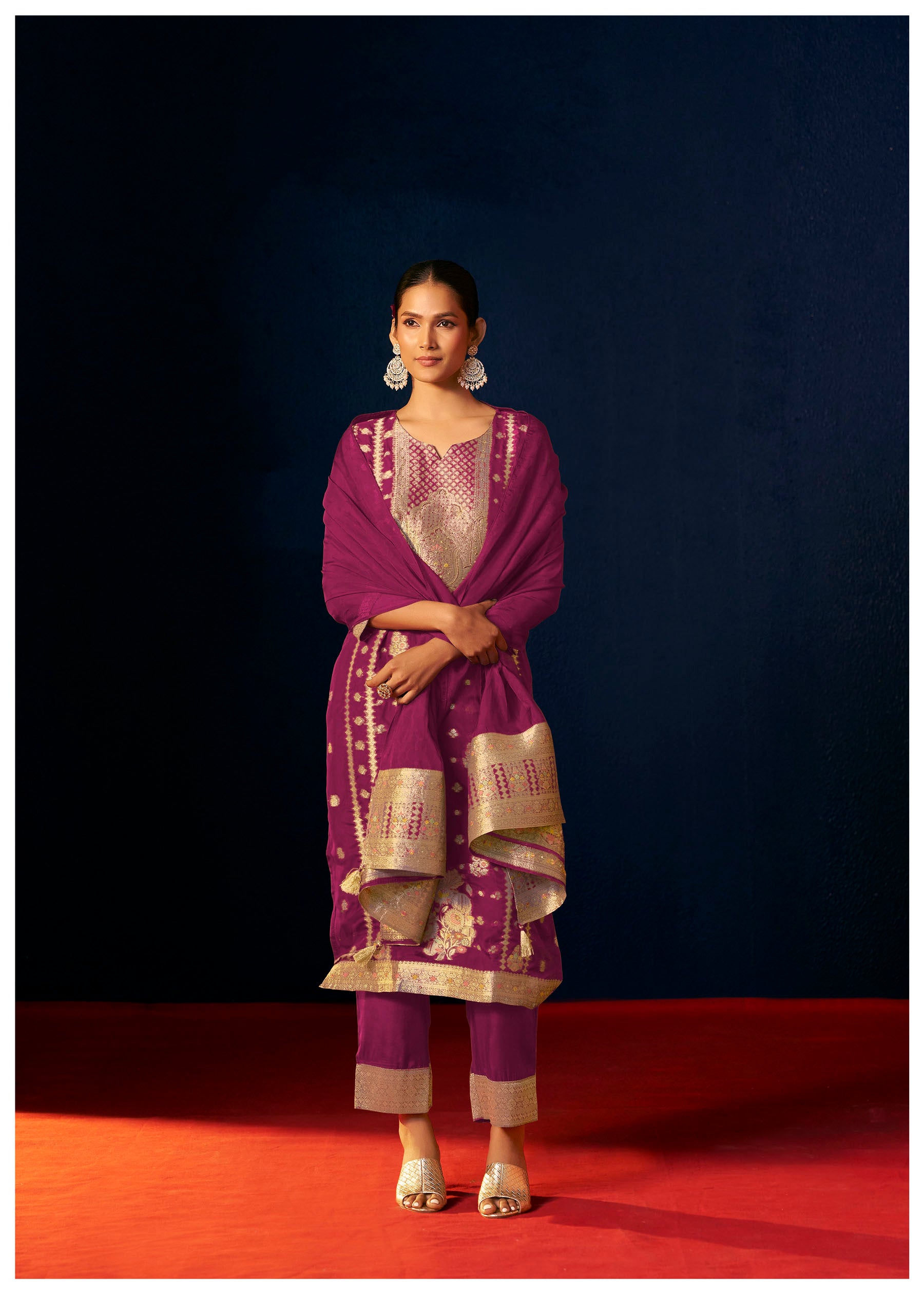 Elurea Pink Organza Jacquard Kurta Set