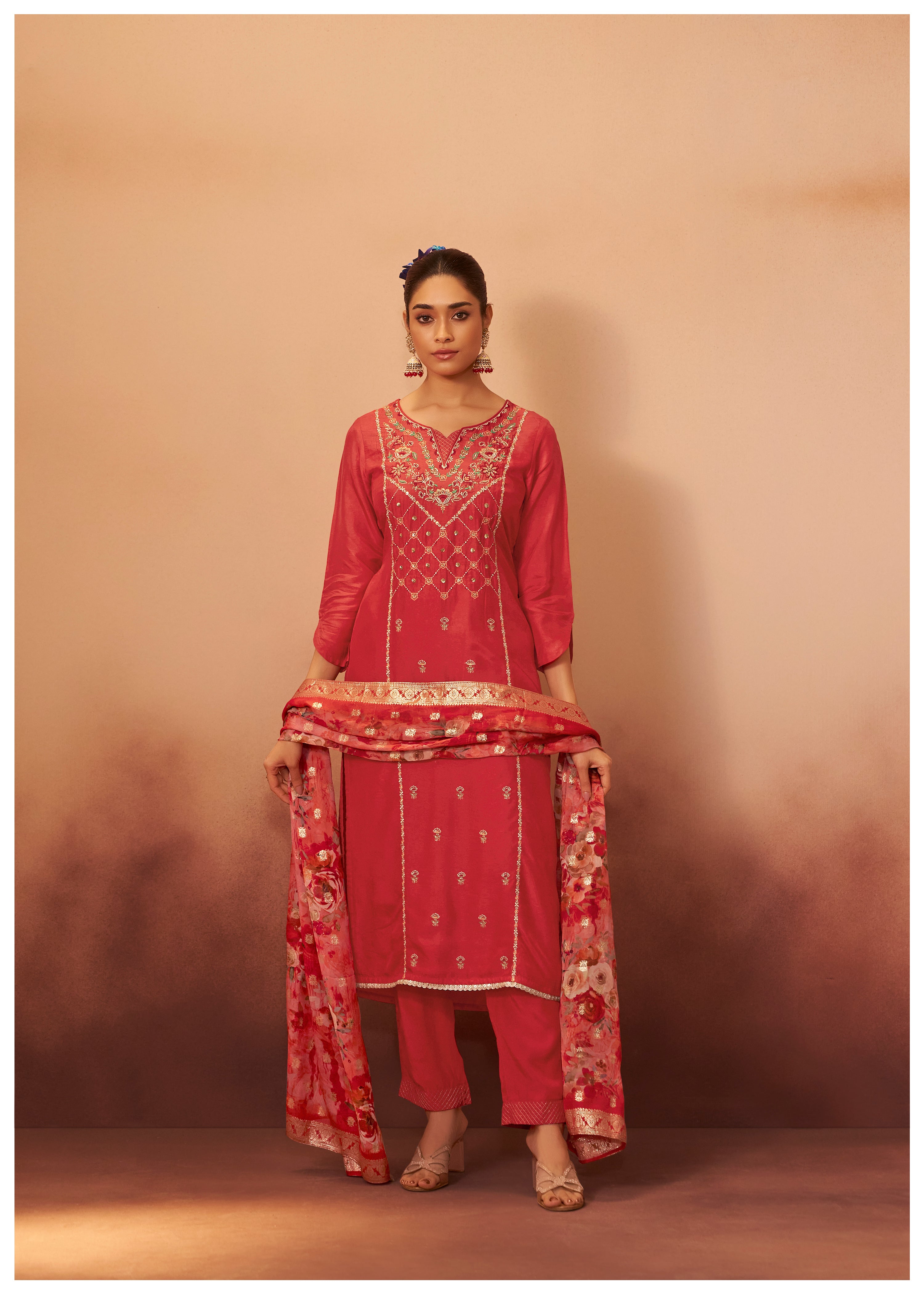 Digital Print Organza Jacquard Dupatta Set