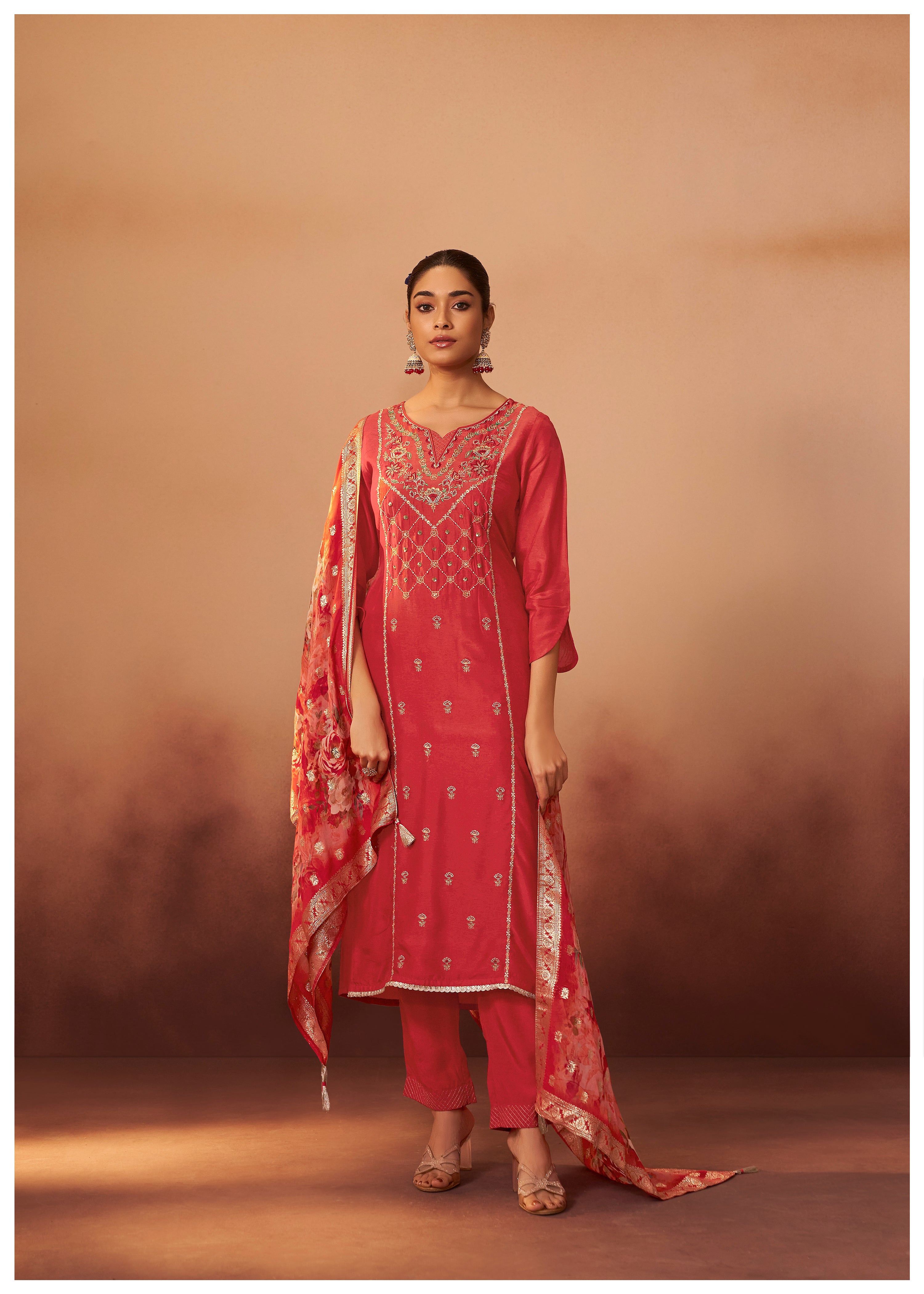 Digital Print Organza Jacquard Dupatta Set