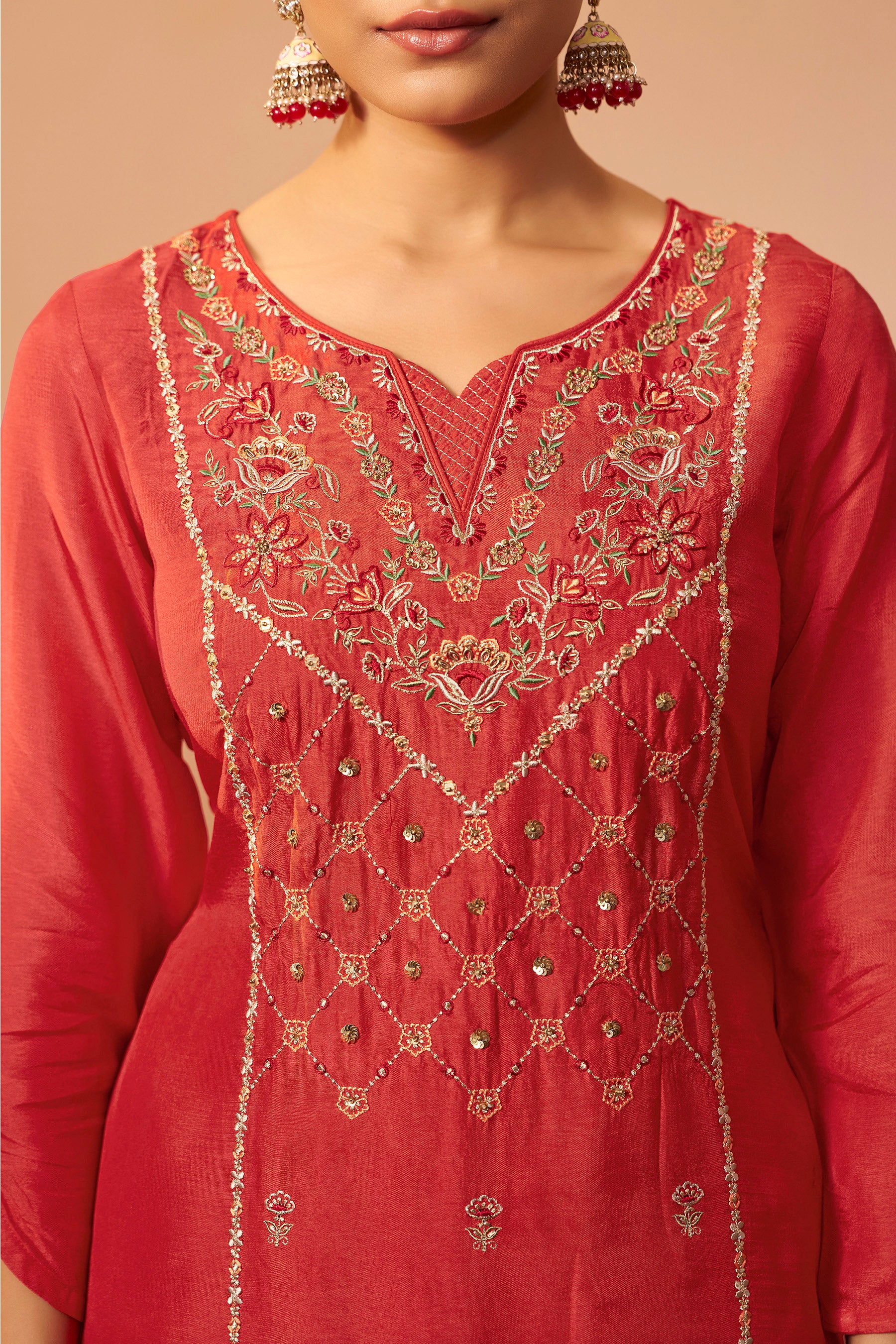 Digital Print Organza Jacquard Dupatta Set – Orange