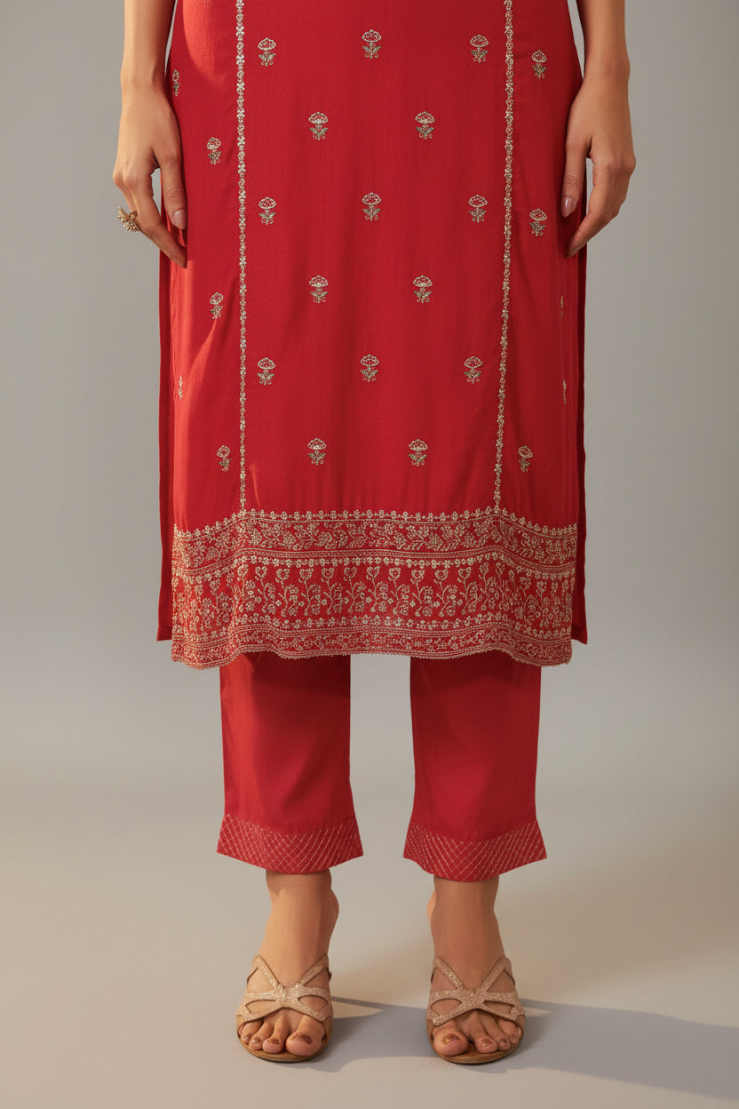 Orange Handworked Silk Festive Kurta Set