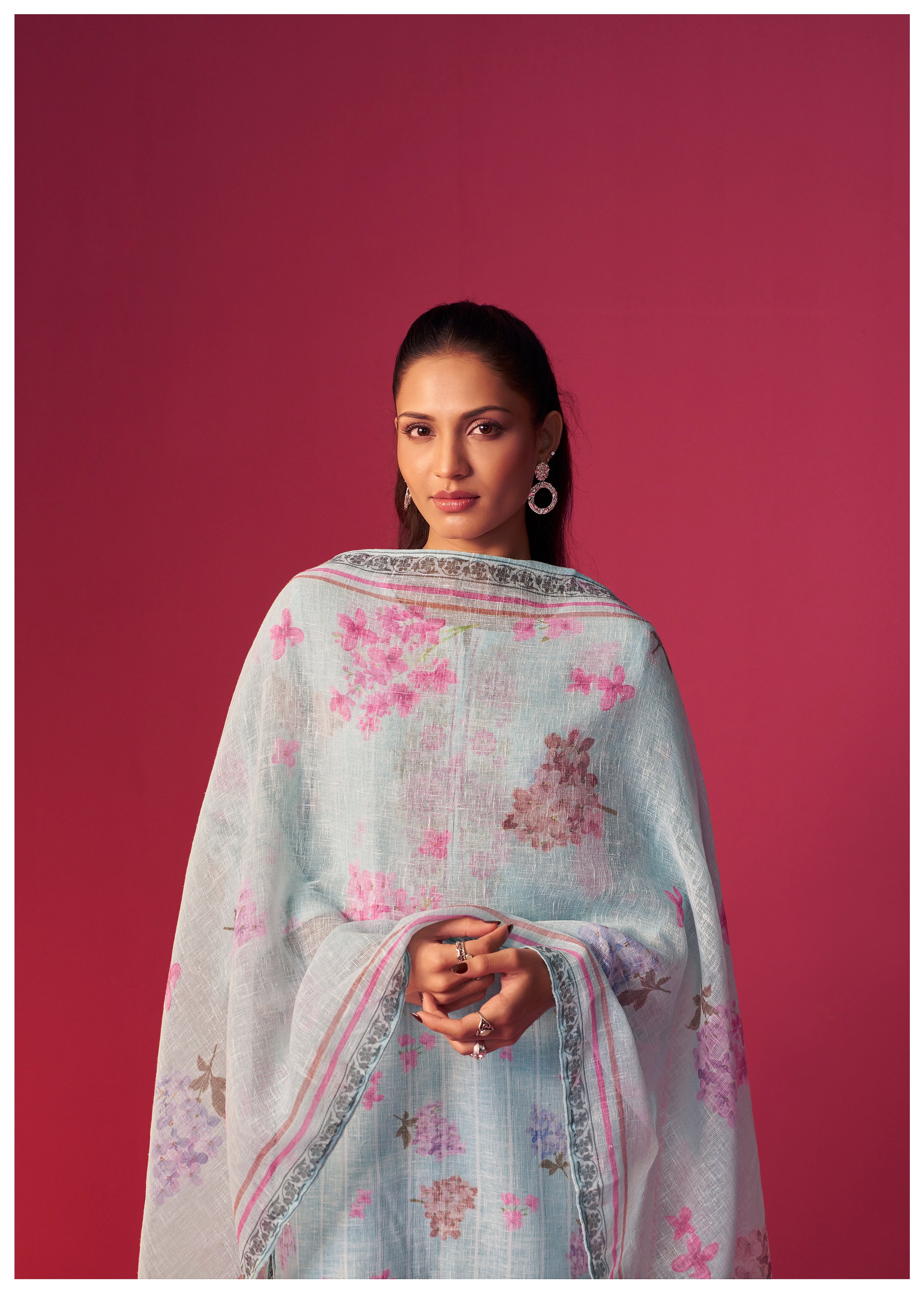 Linen Embroidered Digital Print Kurta Set