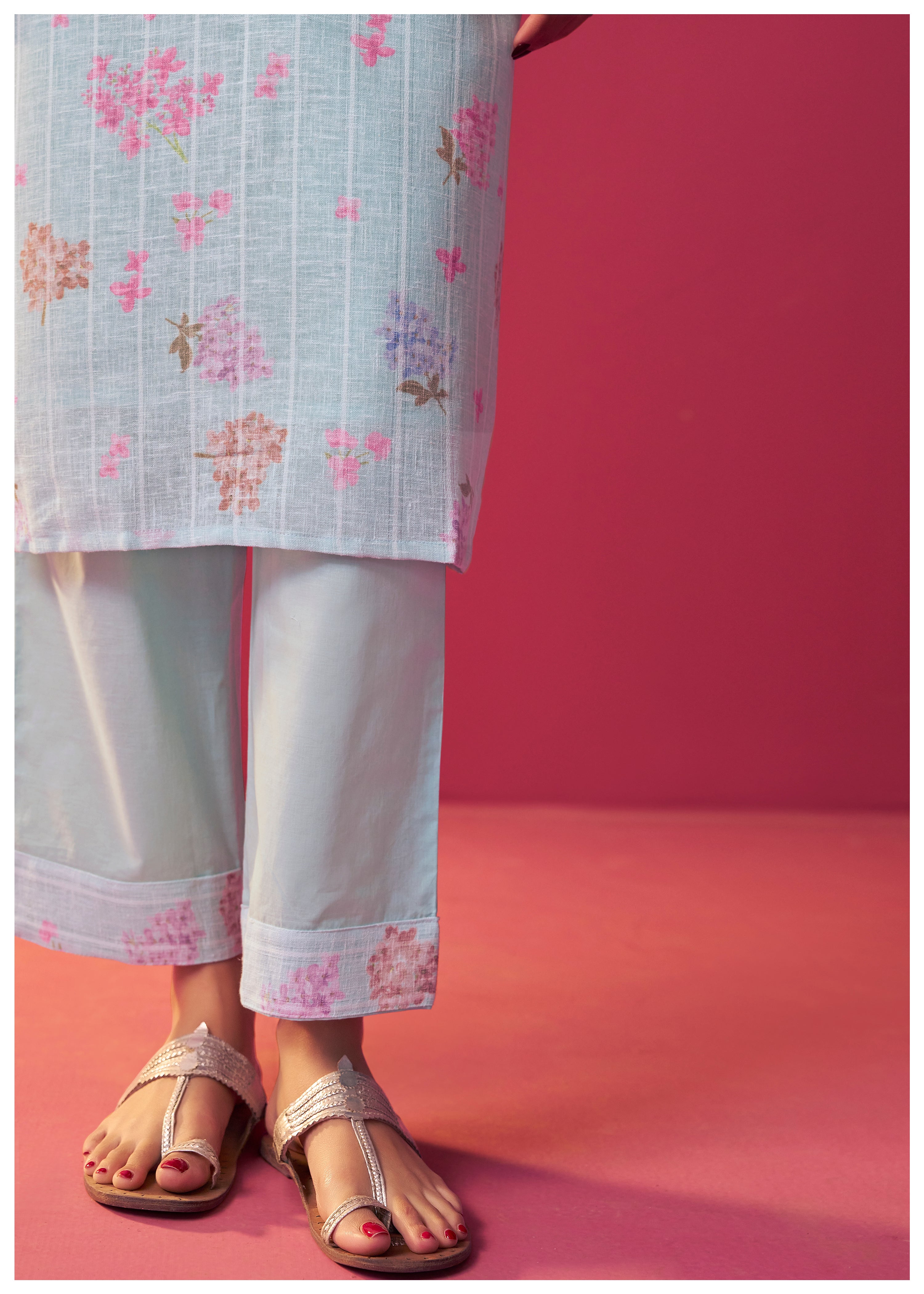 Linen Embroidered Digital Print Kurta Set