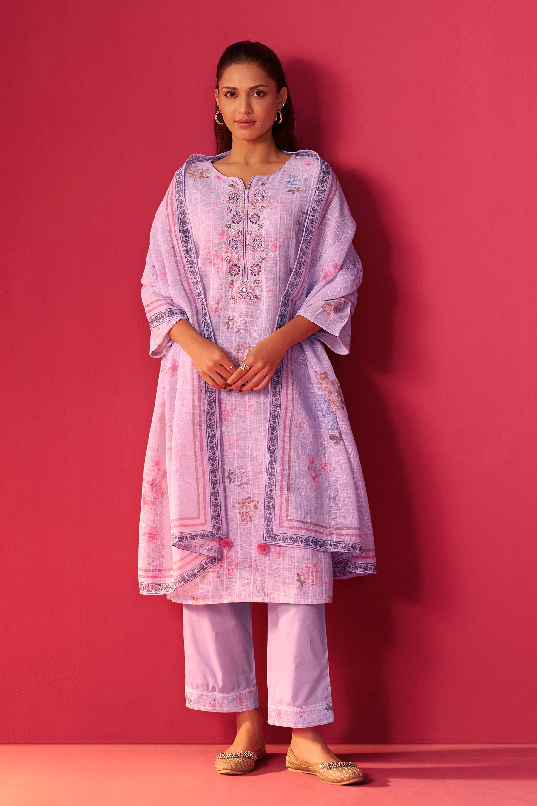 Linen Embroidered Kurta Set