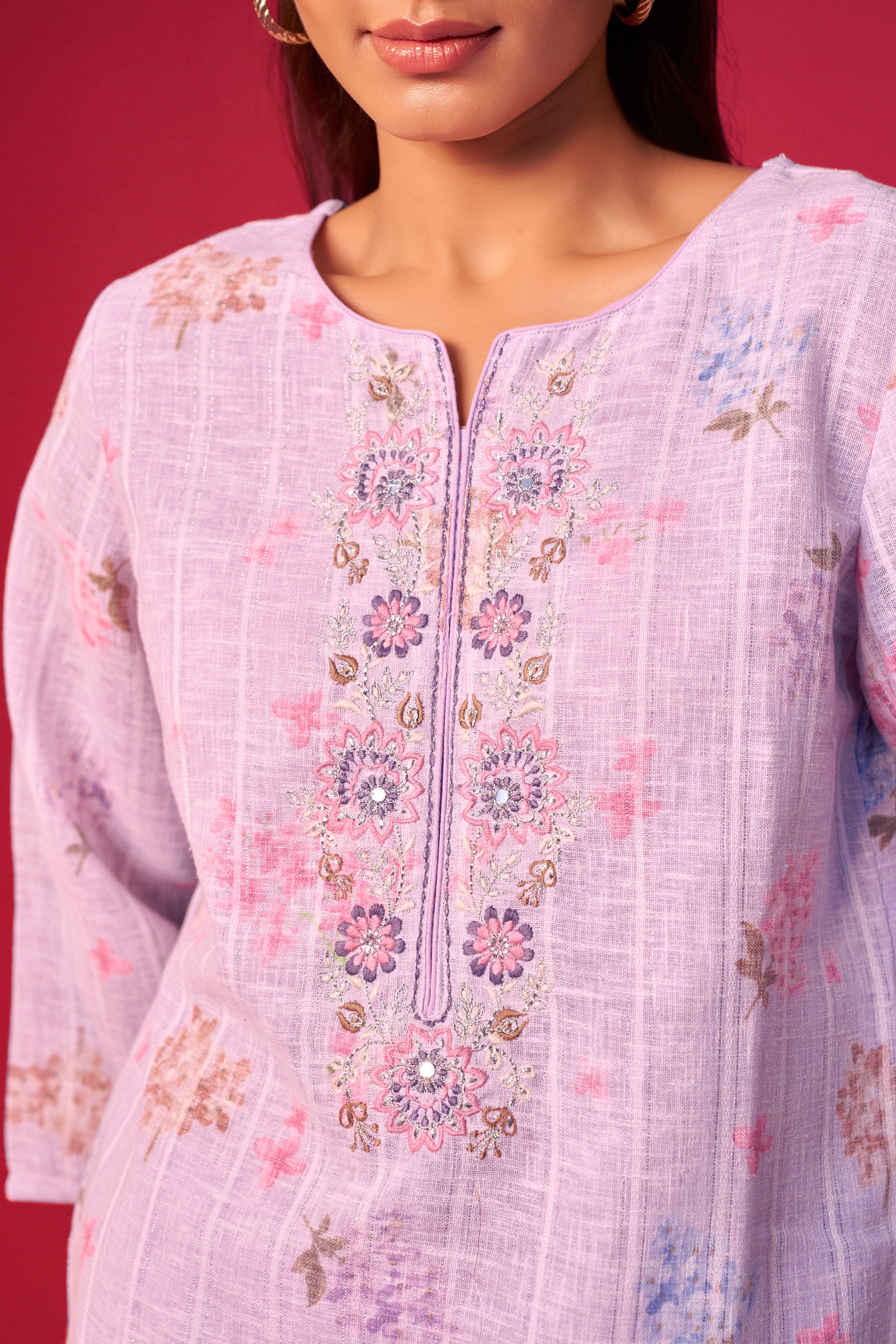 Linen Embroidered Kurta Set