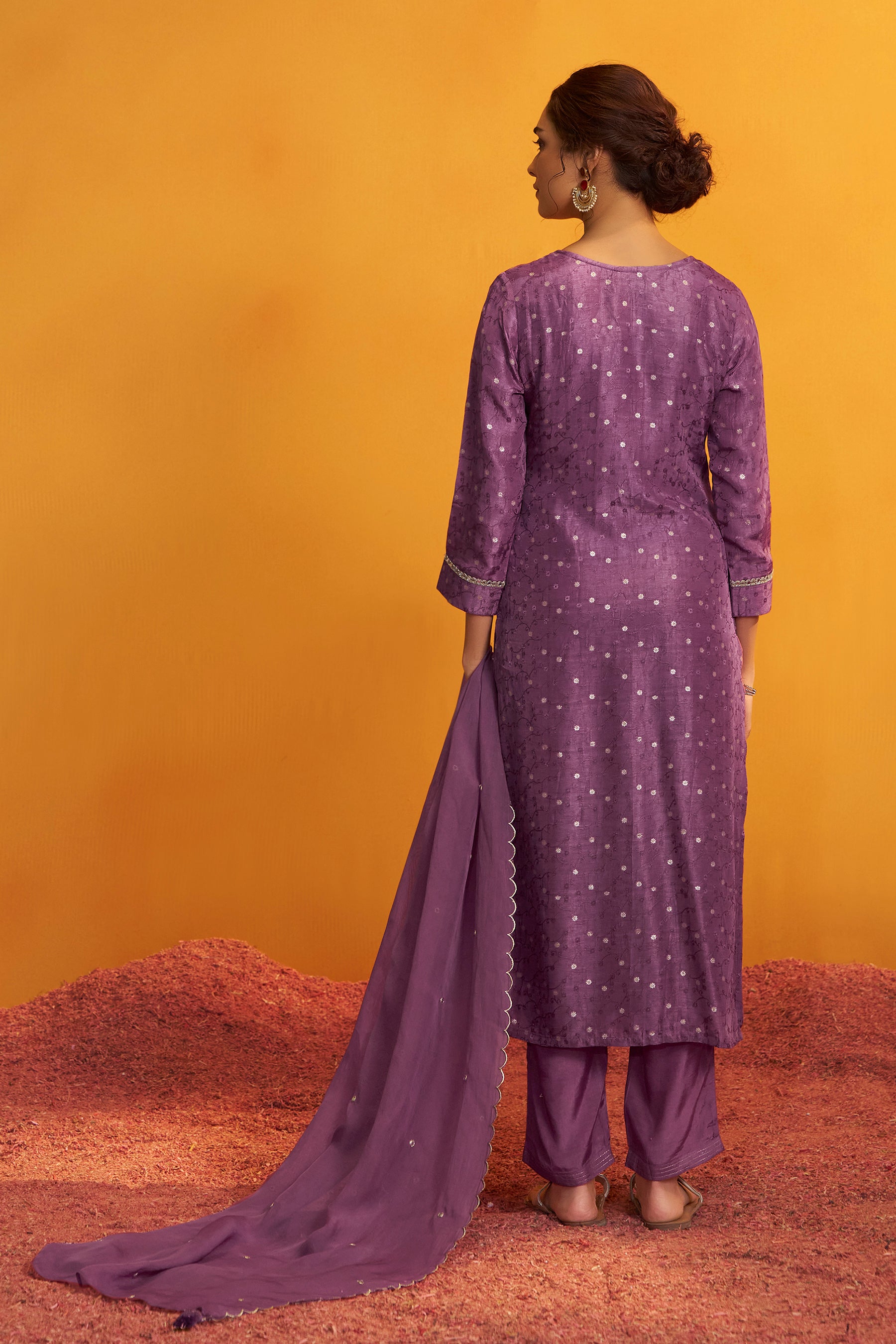 Mirror Embroidery Kurta Set – Purple