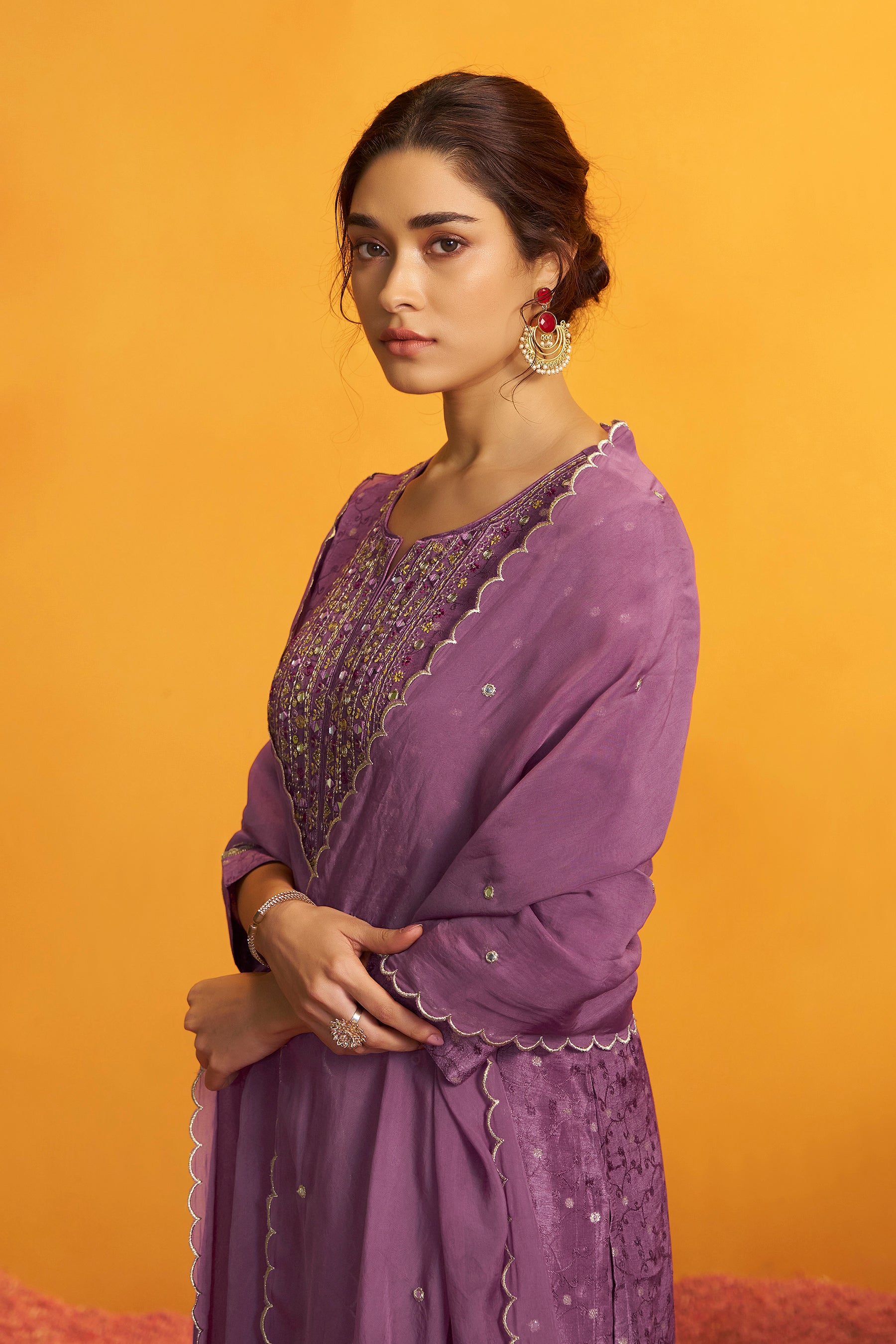 Mirror Embroidery Kurta Set – Purple