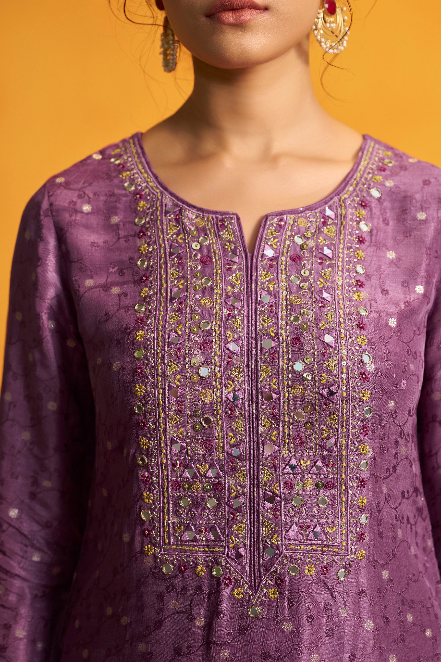 Mirror Embroidery Kurta Set – Purple