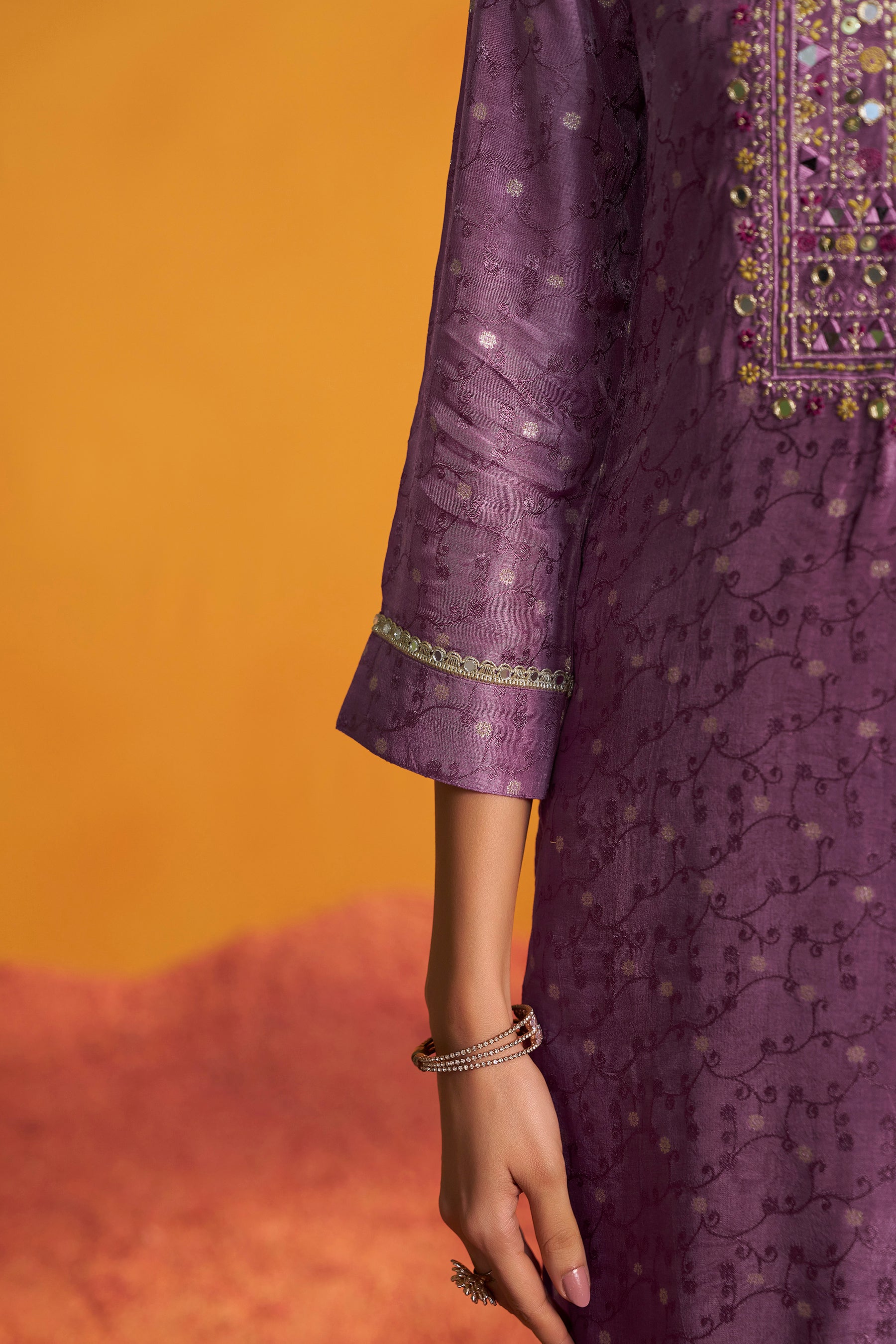 Mirror Embroidery Kurta Set – Purple