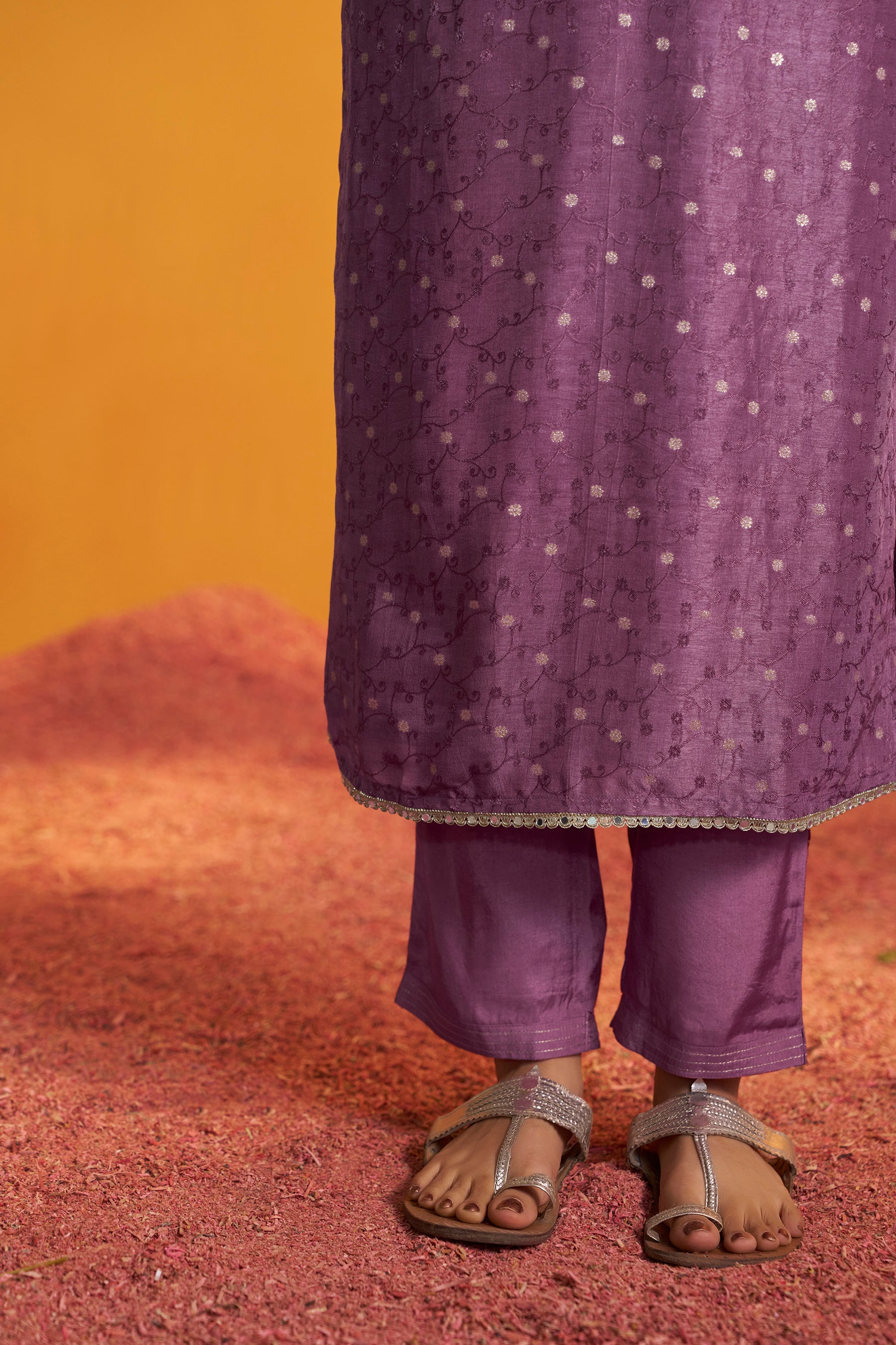 Mirror Embroidery Kurta Set – Purple