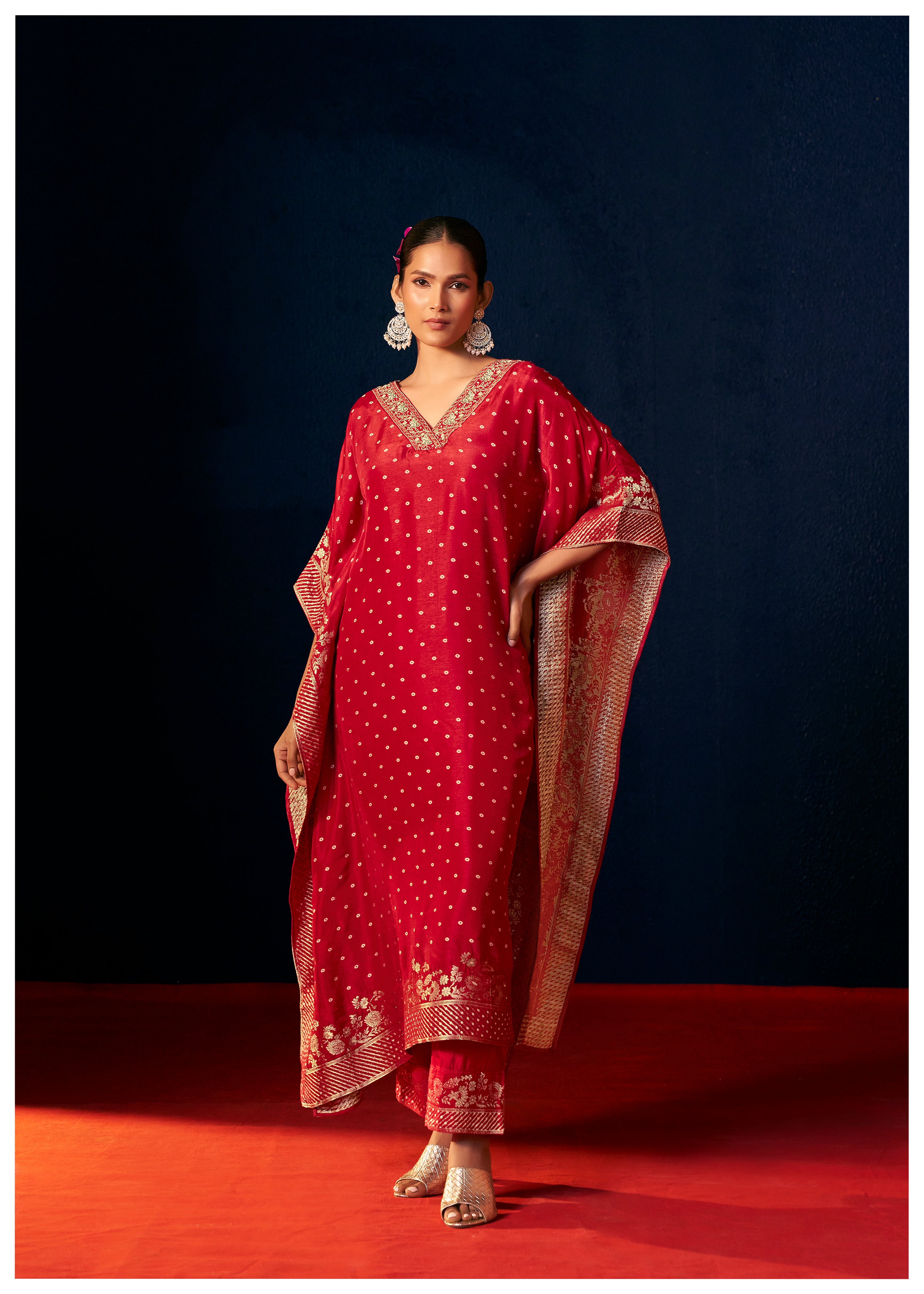 Dola Silk Kaftaan Set – Red