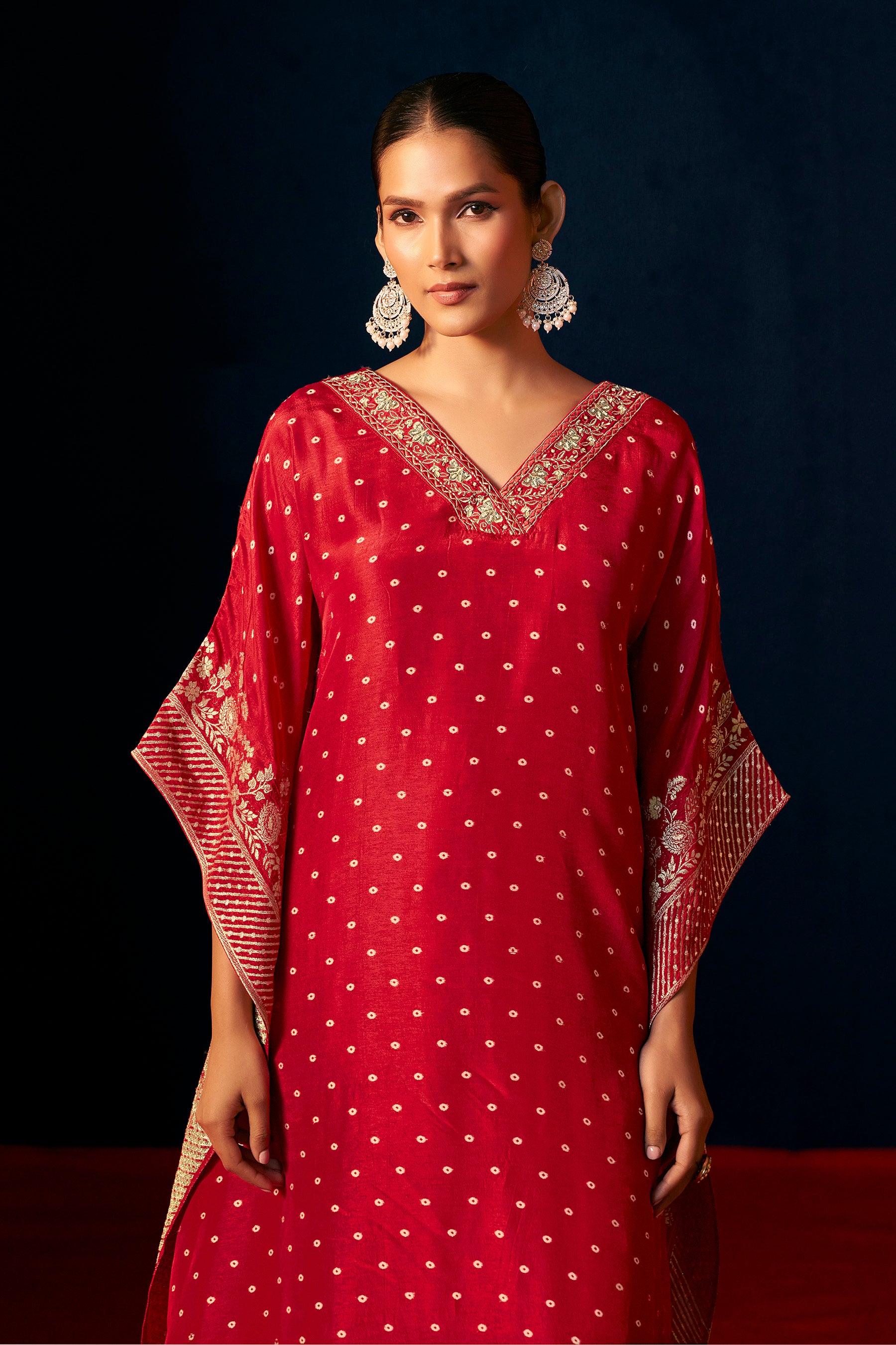 Dola Silk Kaftaan Set – Red