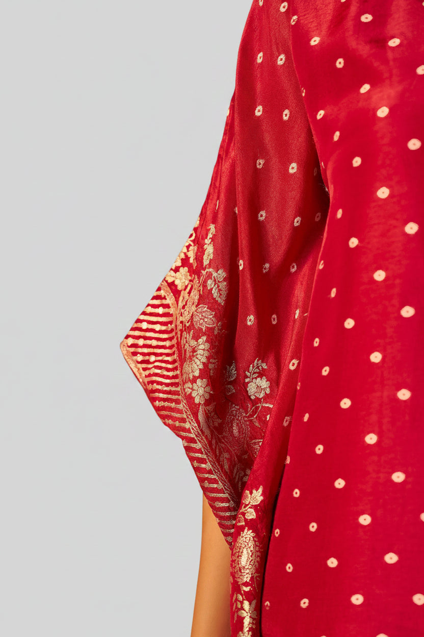 Red Dola Silk Festive Kaftan Set