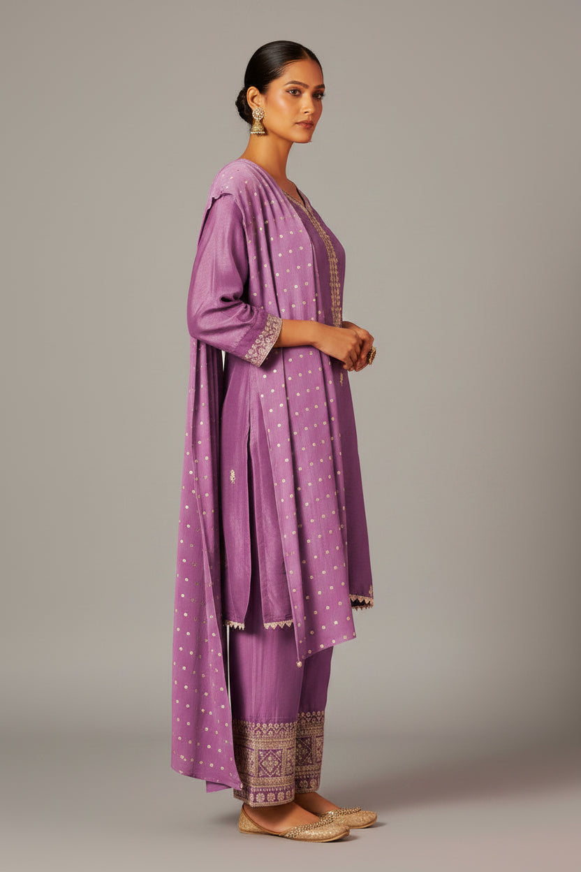 Embroidered Dola Silk Kurti Set