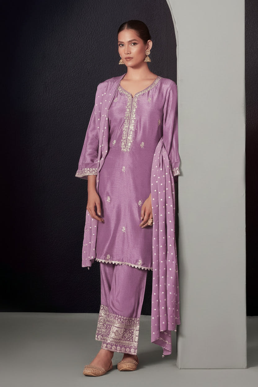 Embroidered Dola Silk Kurti Set