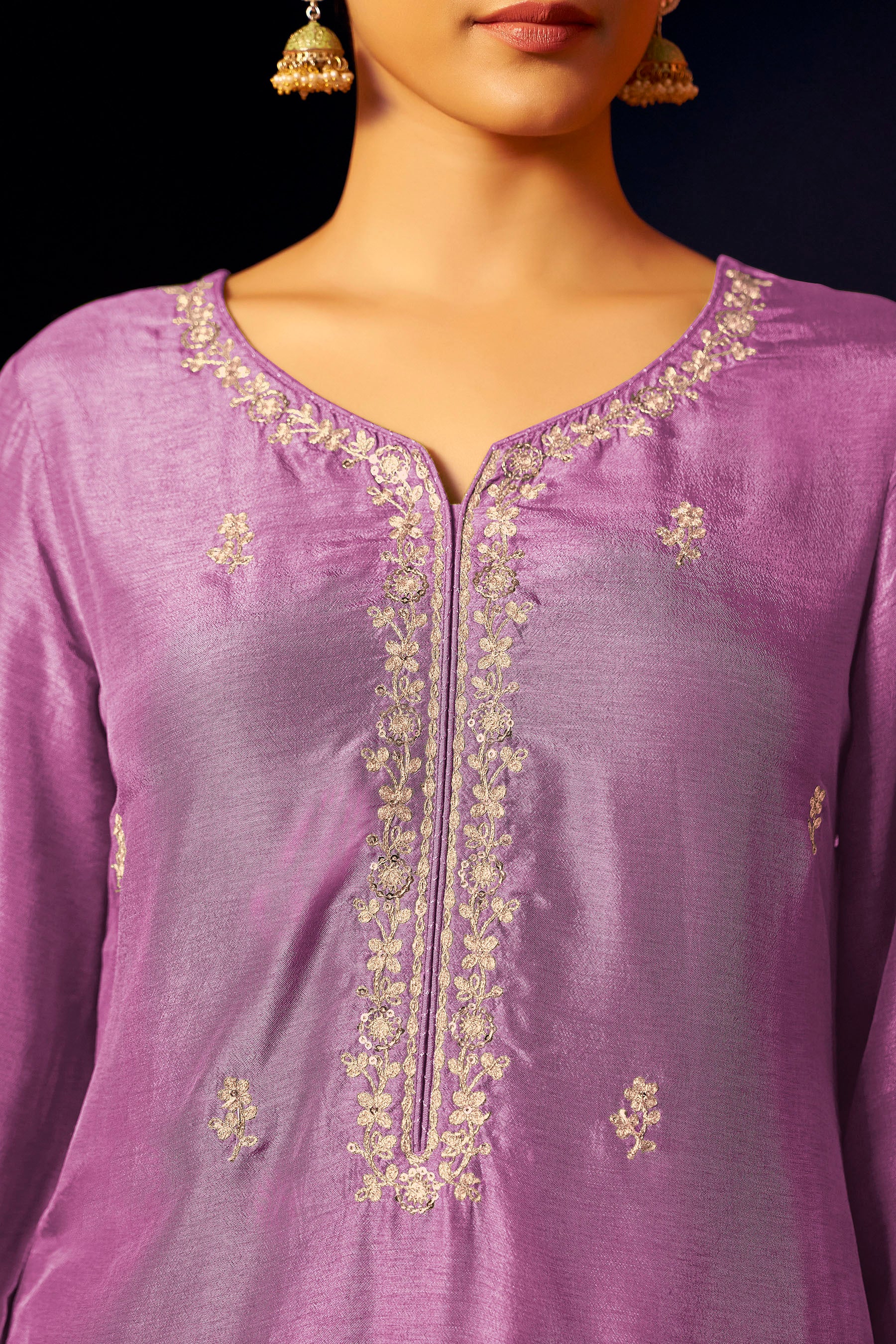 Embroidered Dola Silk Kurti Set