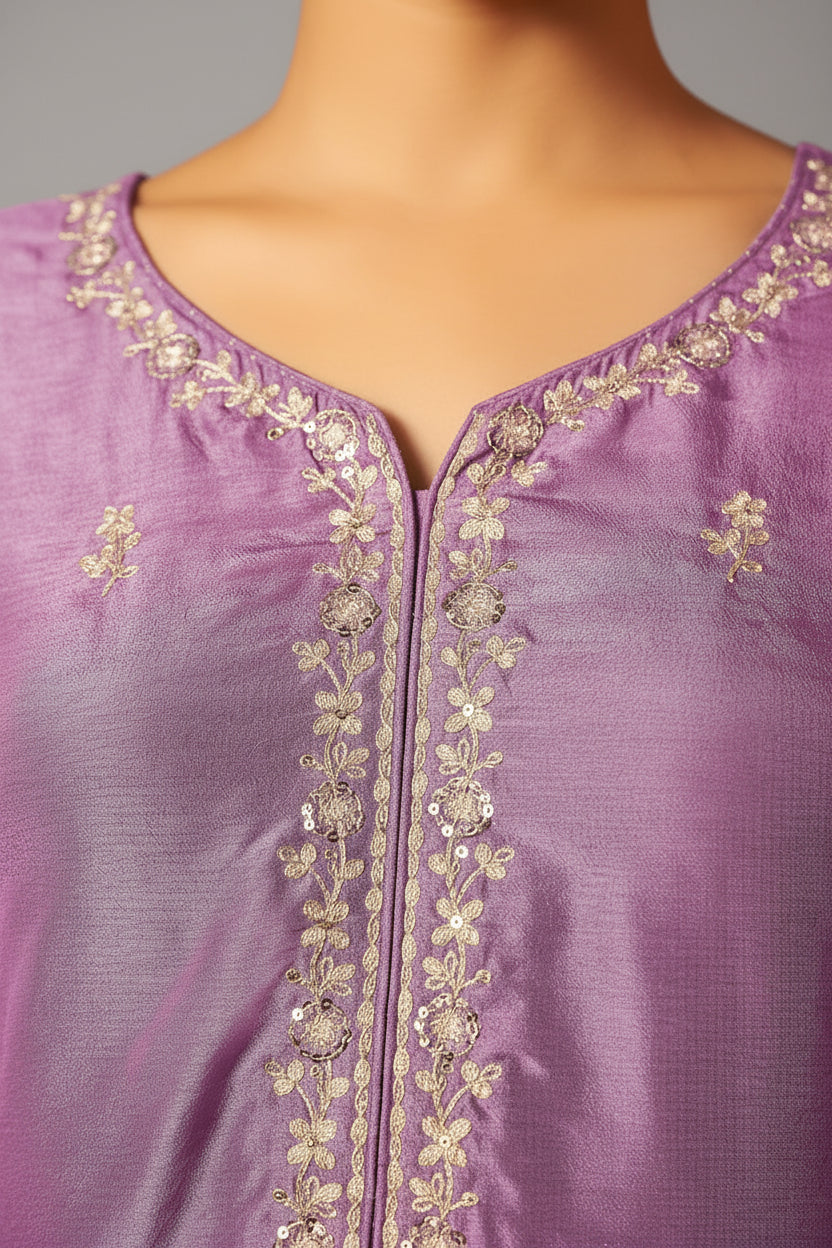 Embroidered Dola Silk Kurti Set