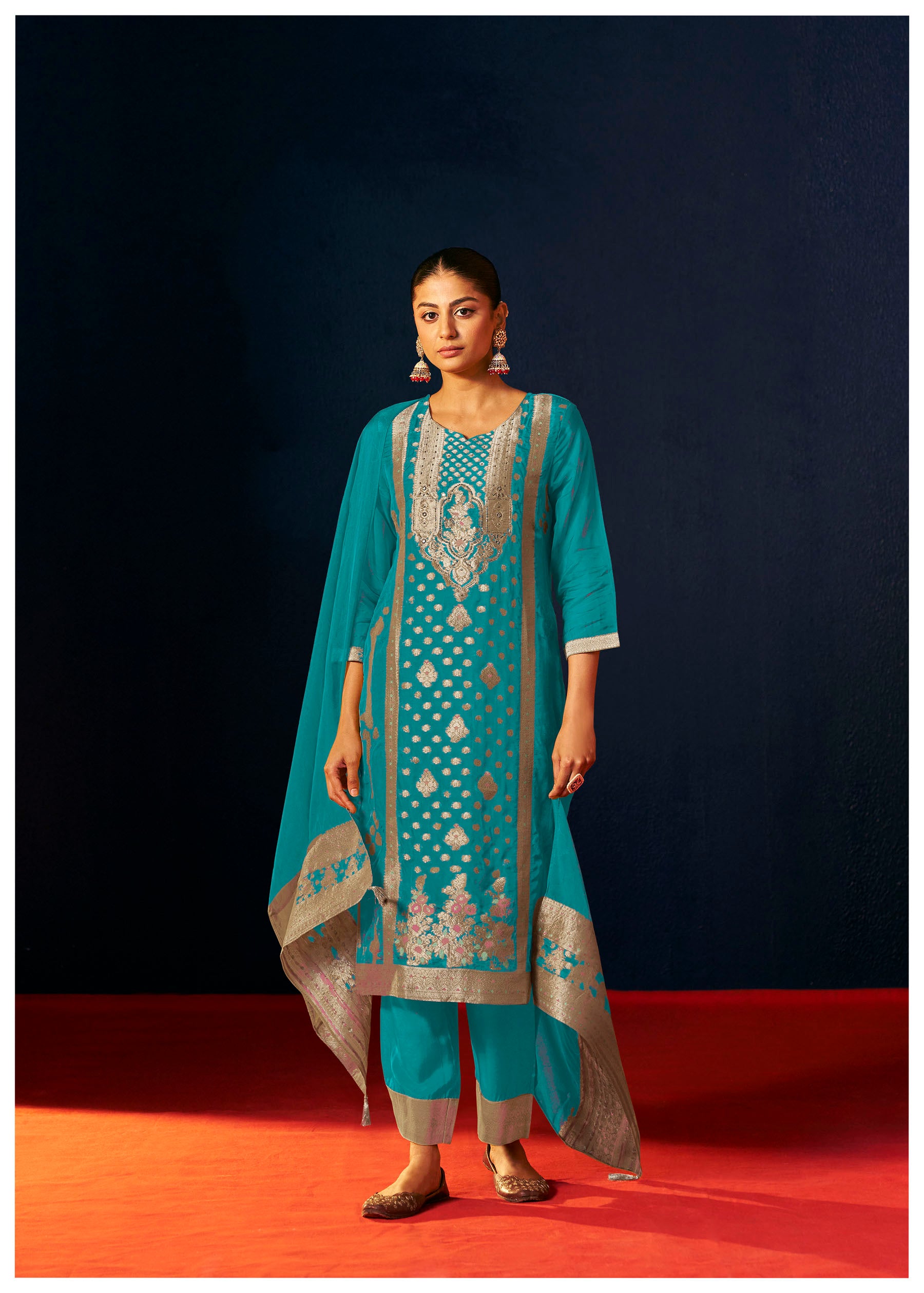 Serenith Rama Organza Jacquard Kurta Set