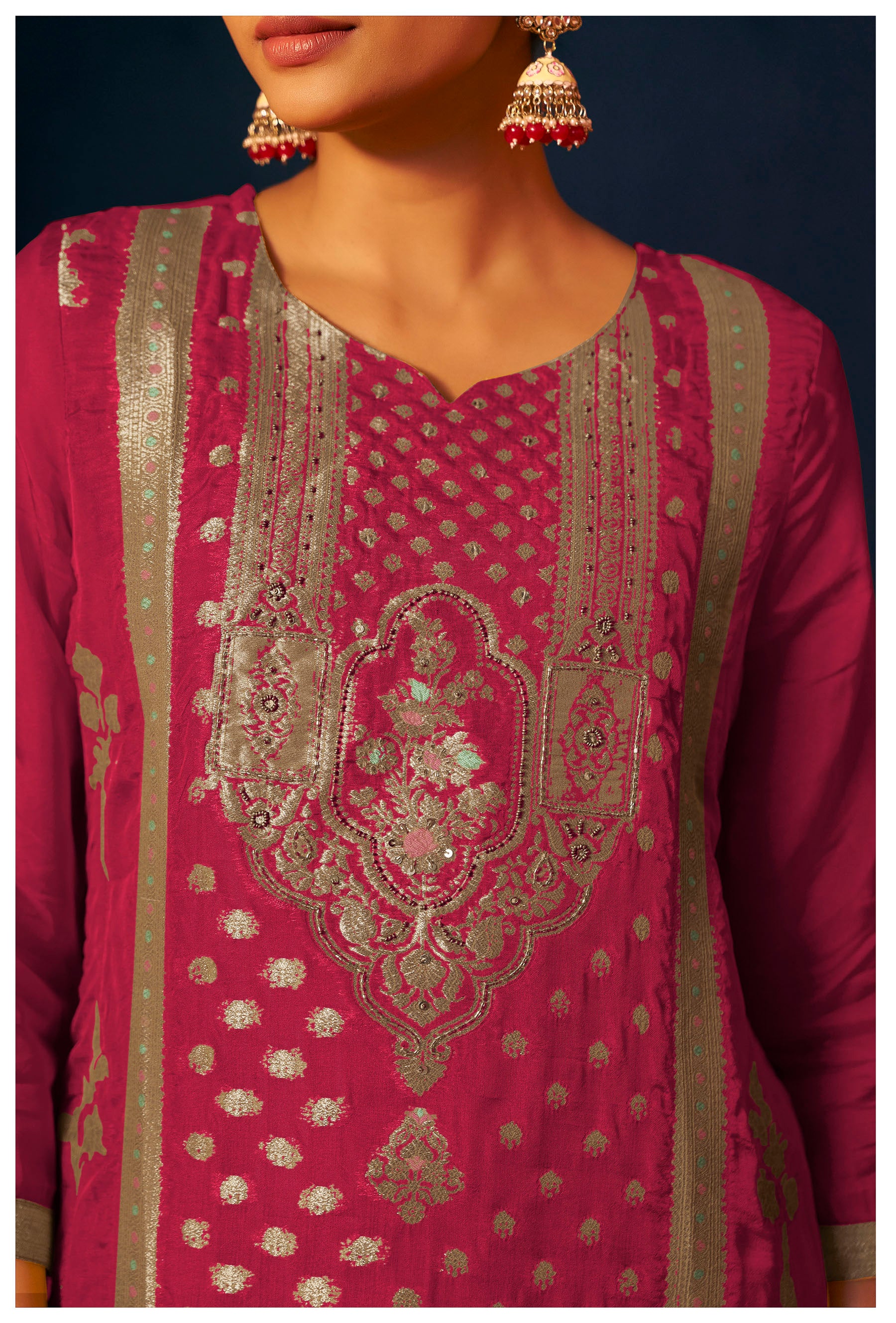 Ormyra Red Organza Jacquard Kurta Set