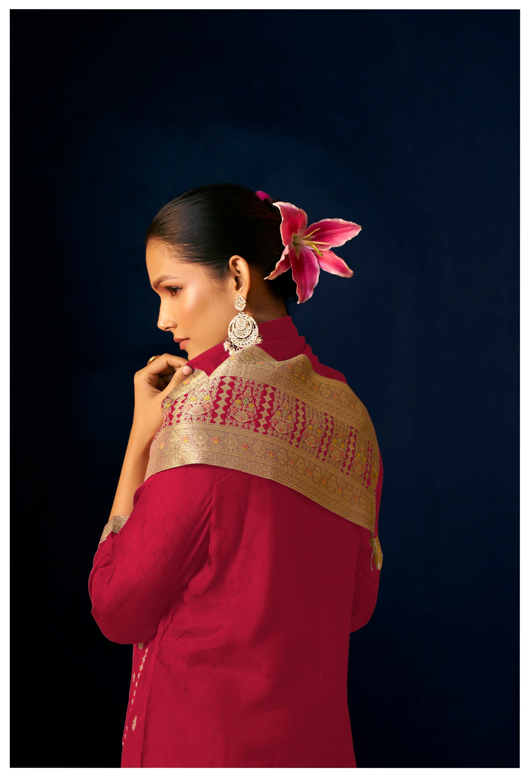 Emberlyn Red Organza Jacquard Kurta Set
