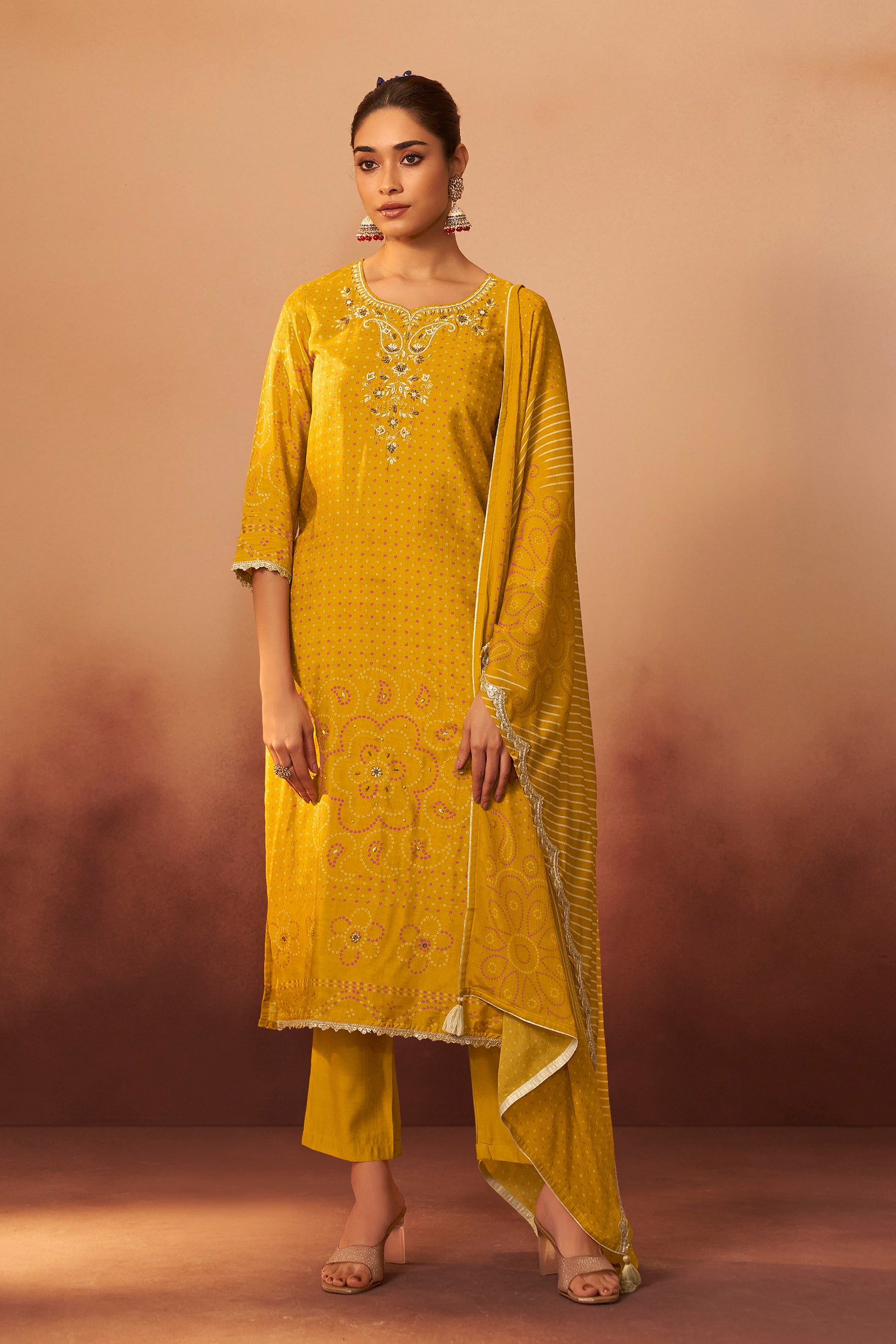 Digital Print Bandhani Kurta Set