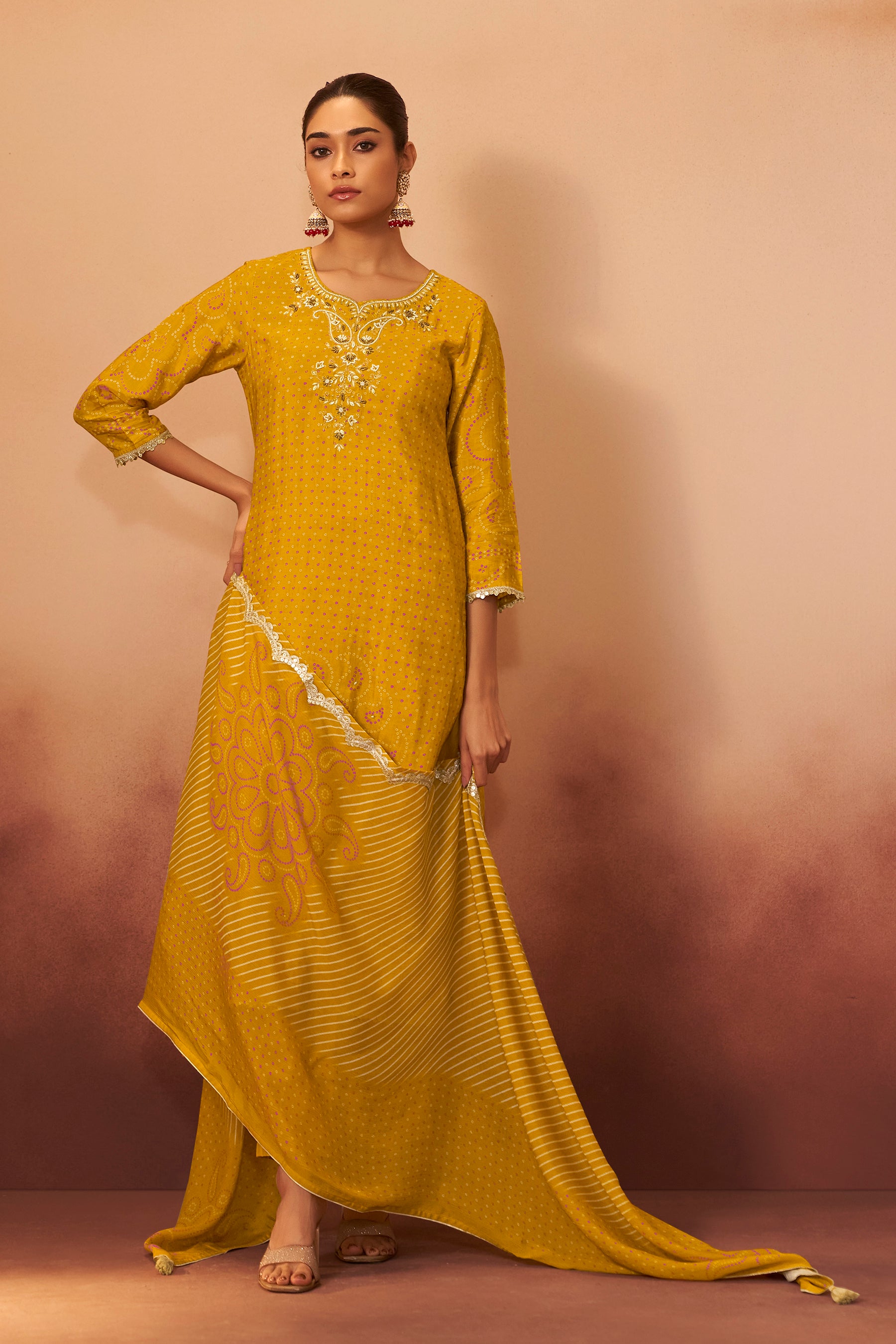 Digital Print Bandhani Kurta Set