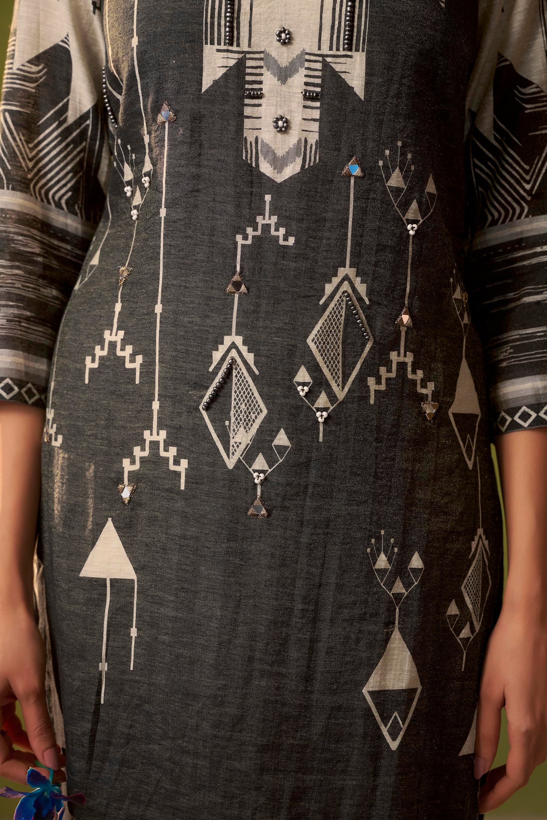 Shimmer Linen Digital Print Set – Black