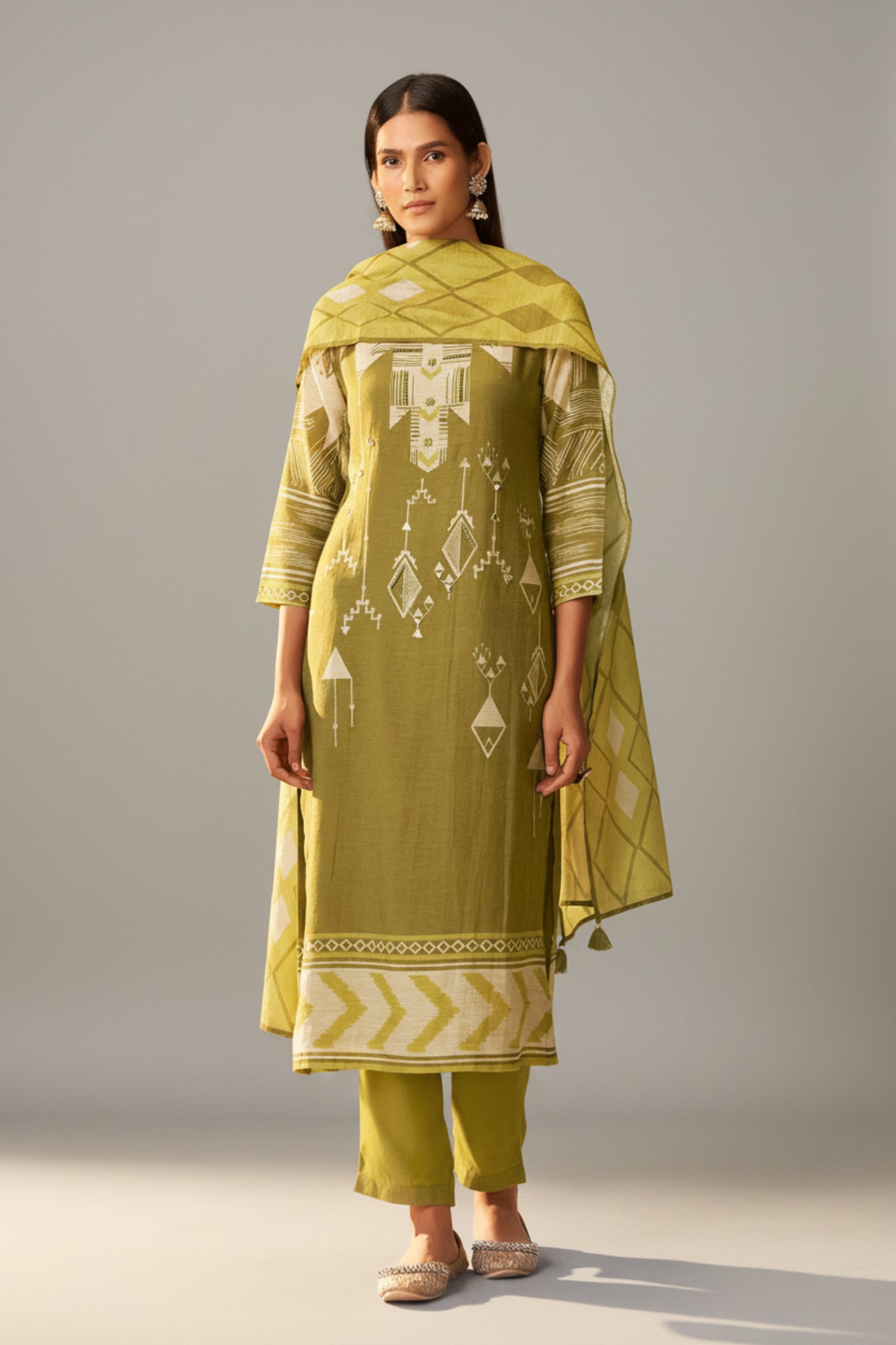 Shimmer Linen Digital Print Set – Green