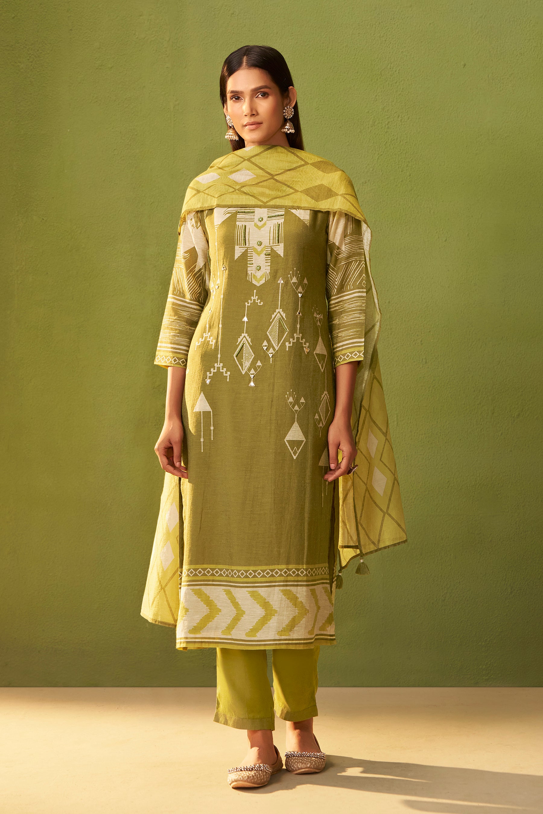 Shimmer Linen Digital Print Set – Green