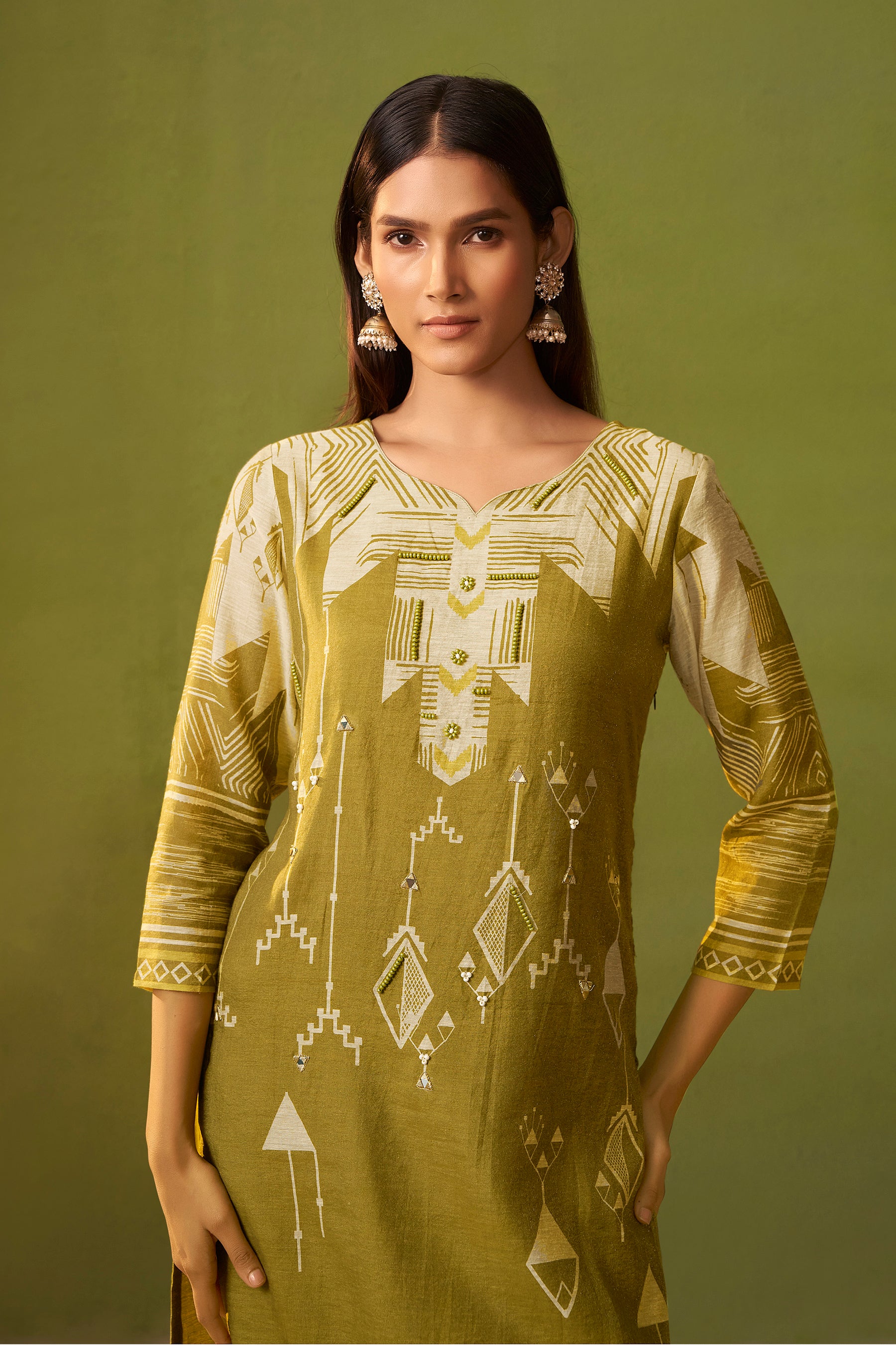 Shimmer Linen Digital Print Set – Green