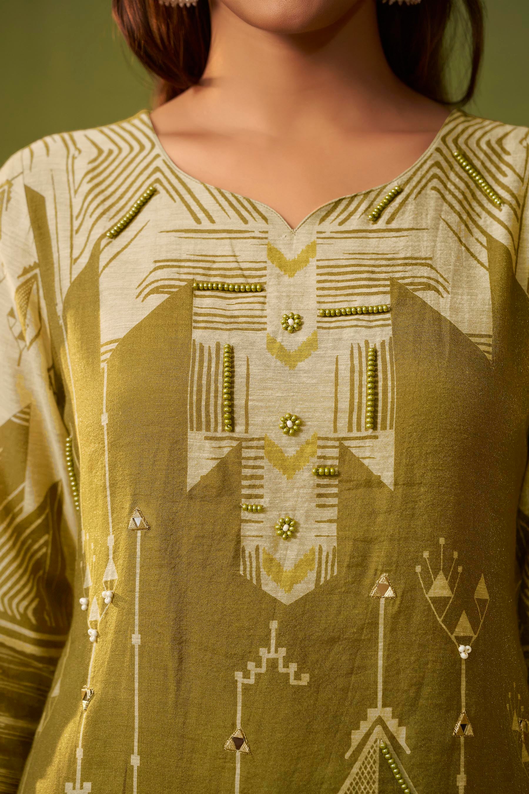 Shimmer Linen Digital Print Set – Green