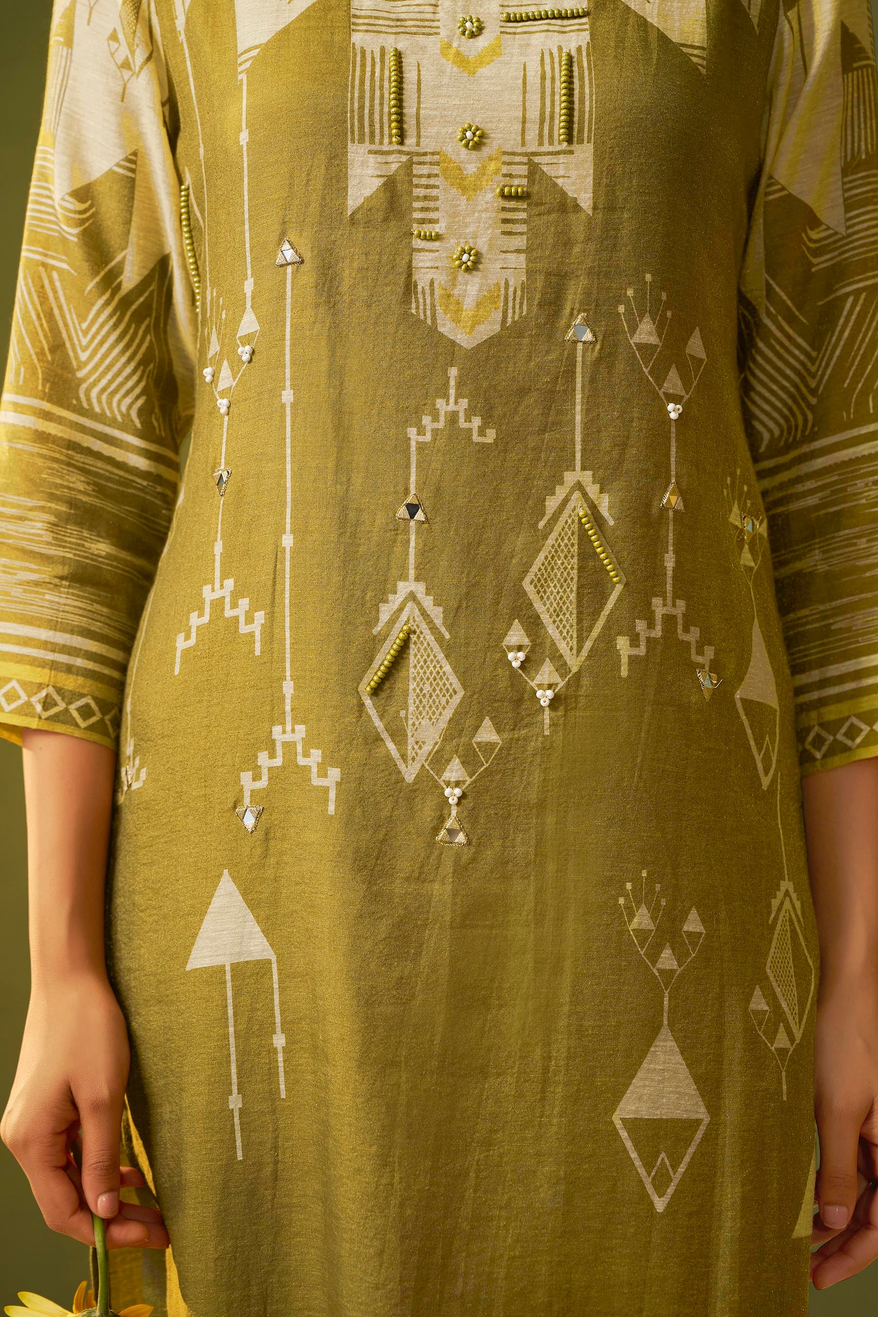 Shimmer Linen Digital Print Set – Green