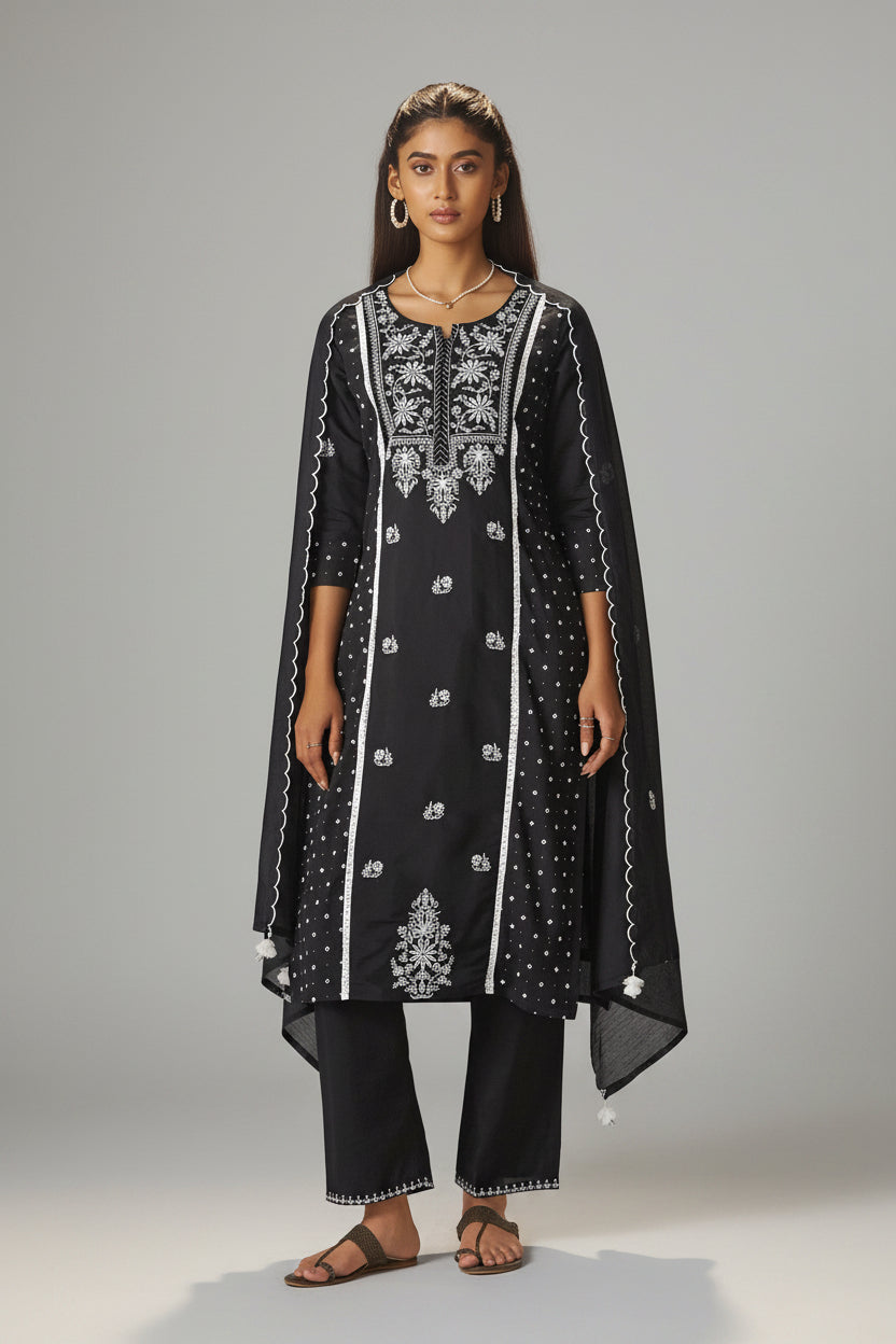 Midnight Chikankari Modal Chanderi Kurta Set